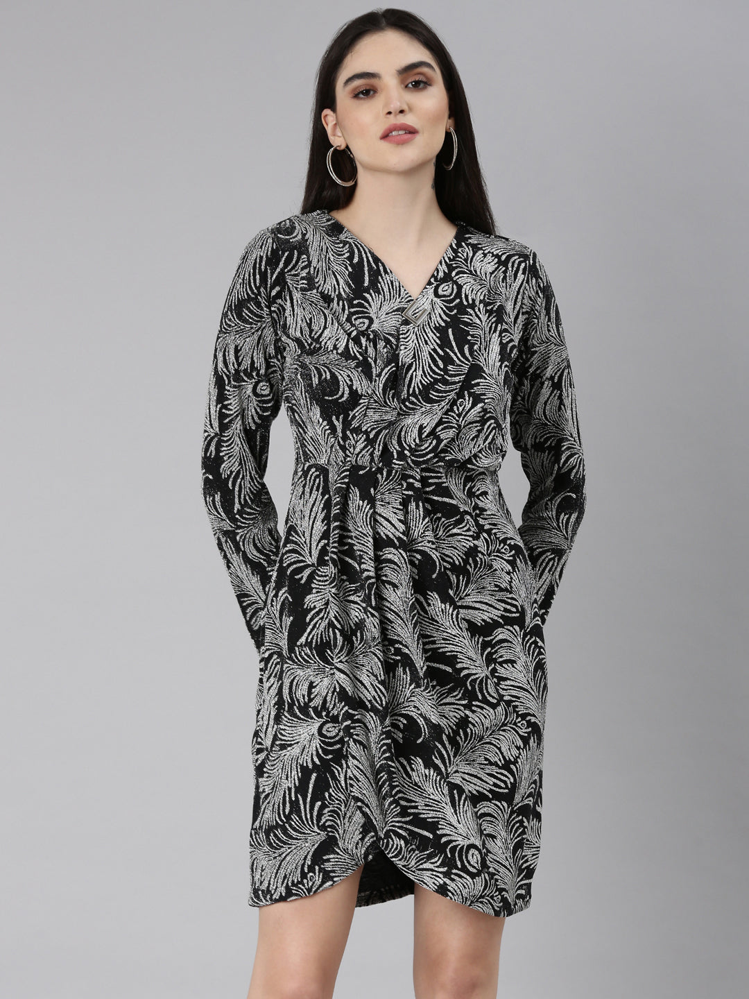 Women Silver Tropical Wrap Dress