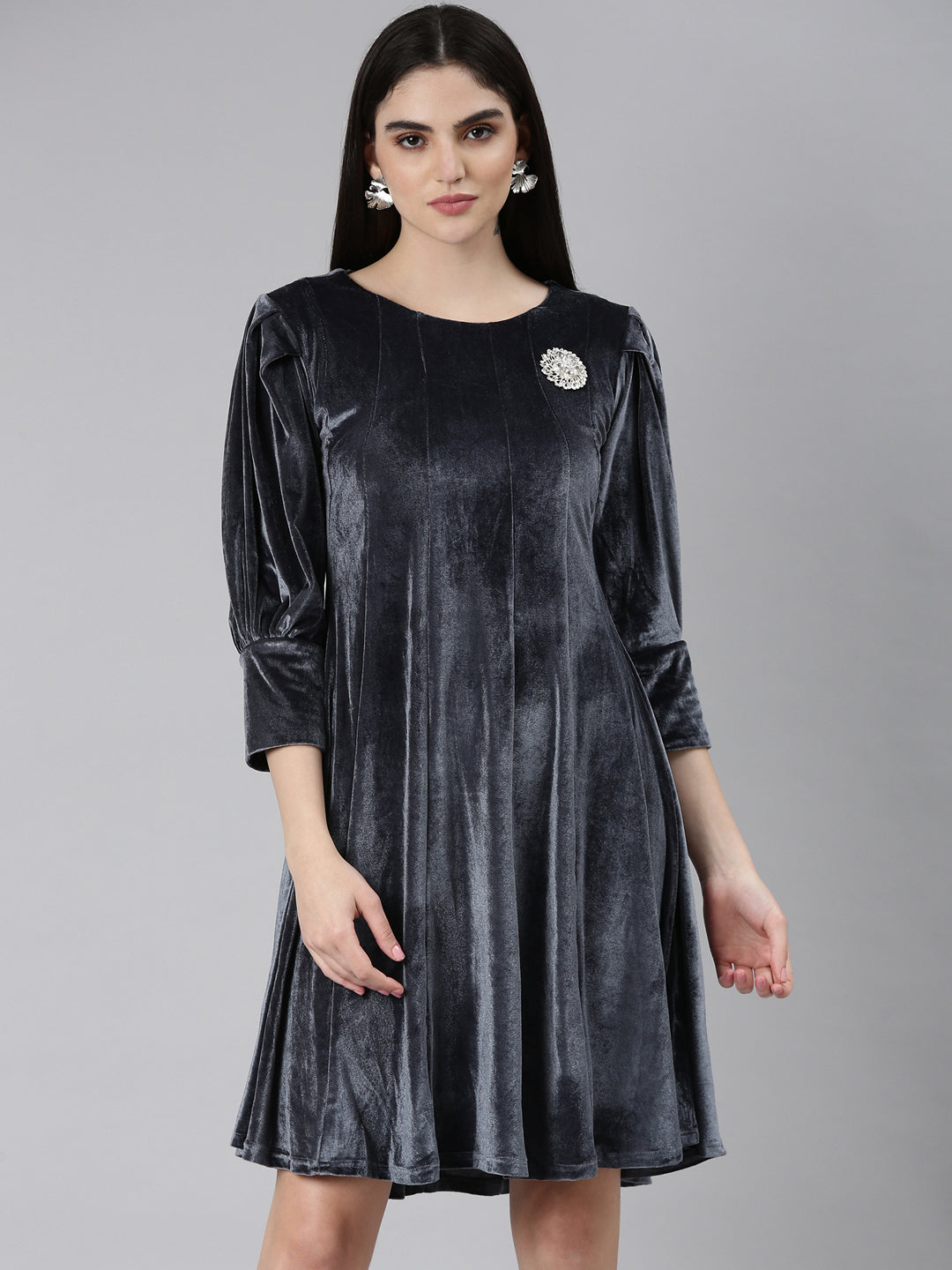 Women Grey Solid A-Line Dress