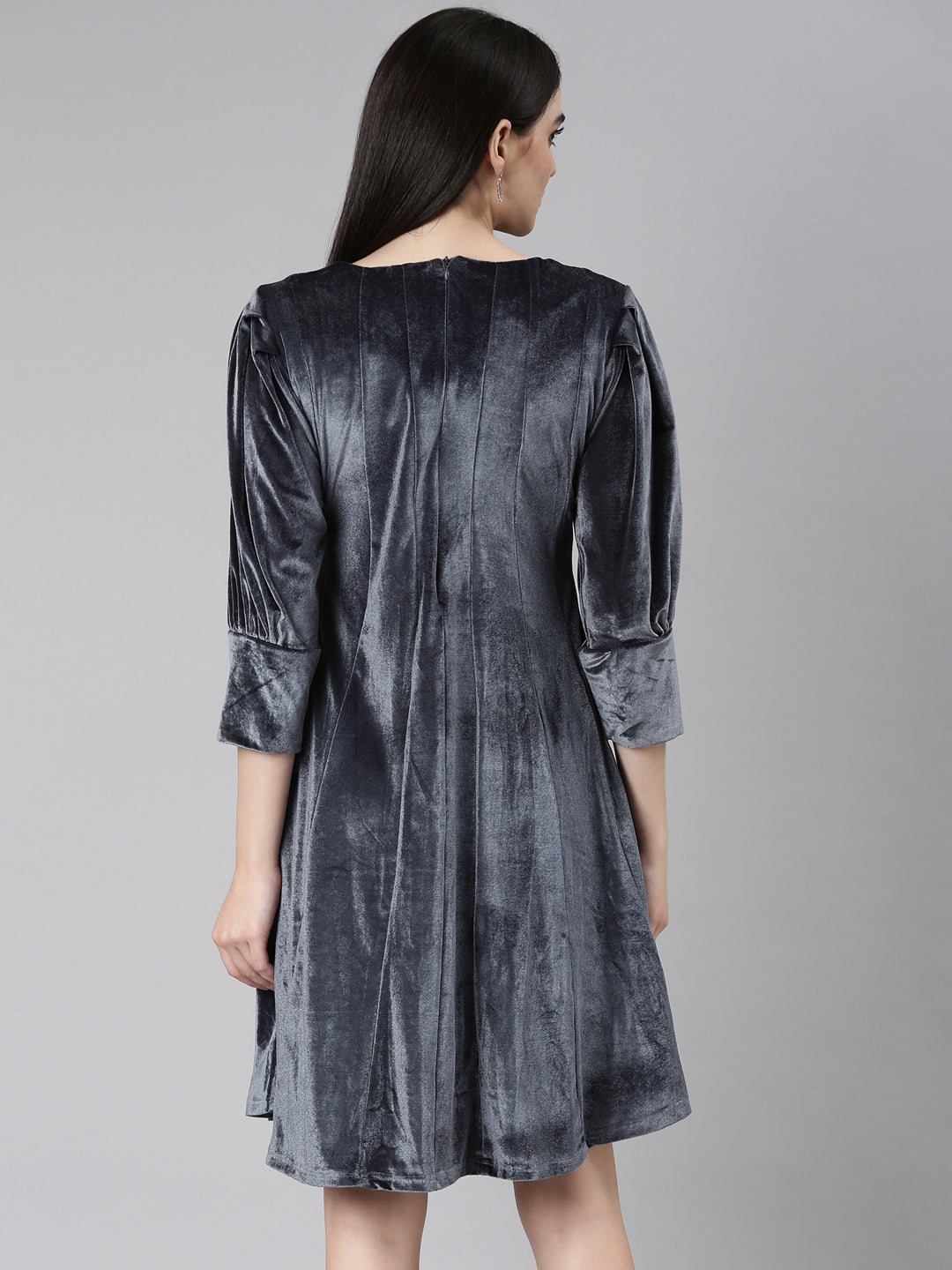 Women Grey Solid A-Line Dress