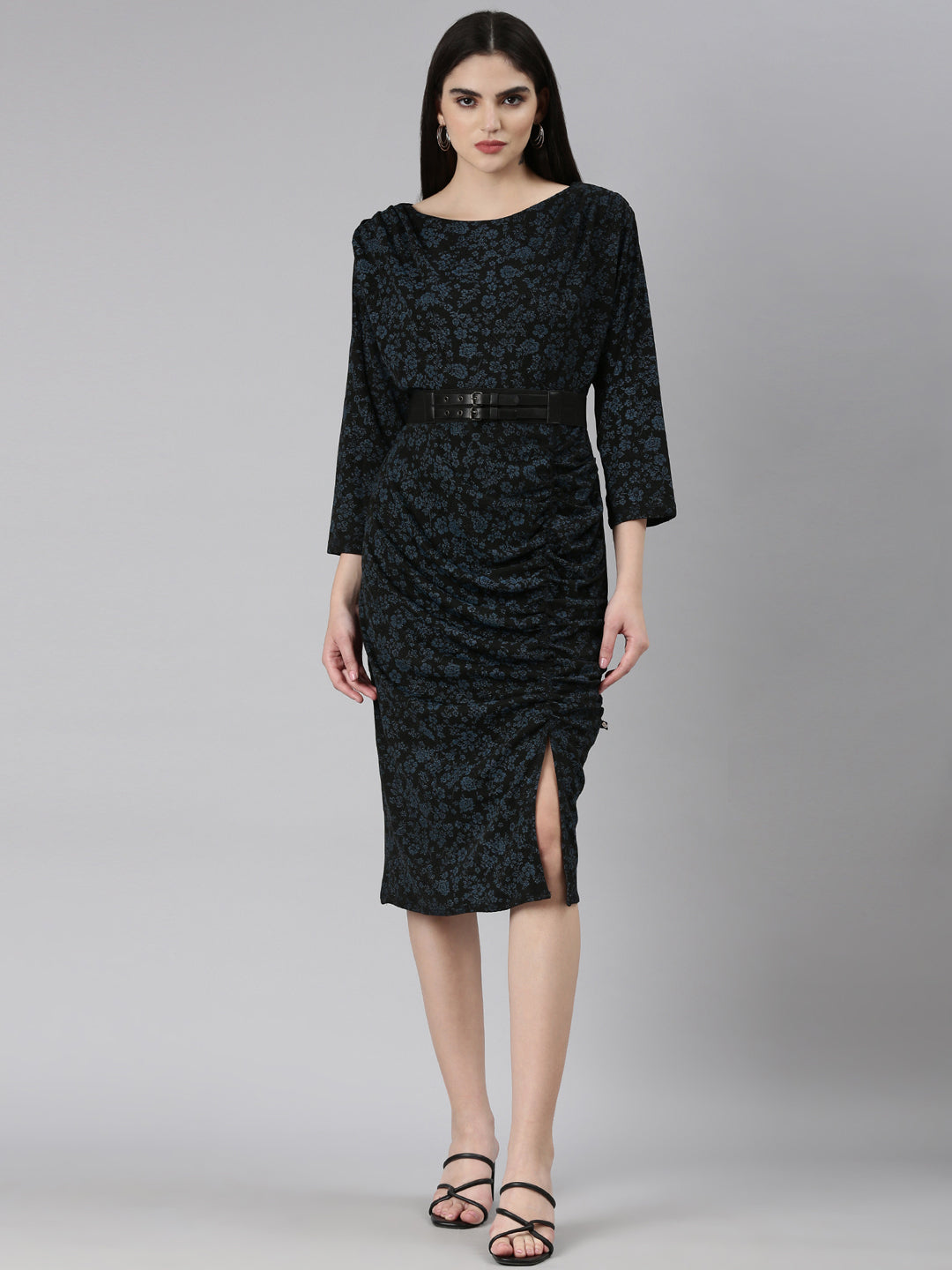 Women Black Floral Sheath Dress