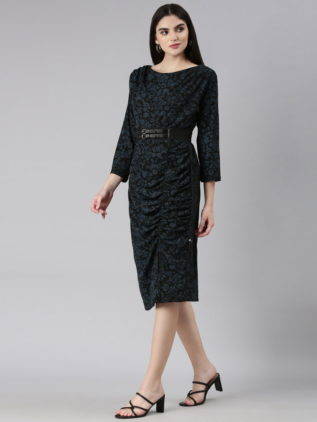 Women Black Floral Sheath Dress