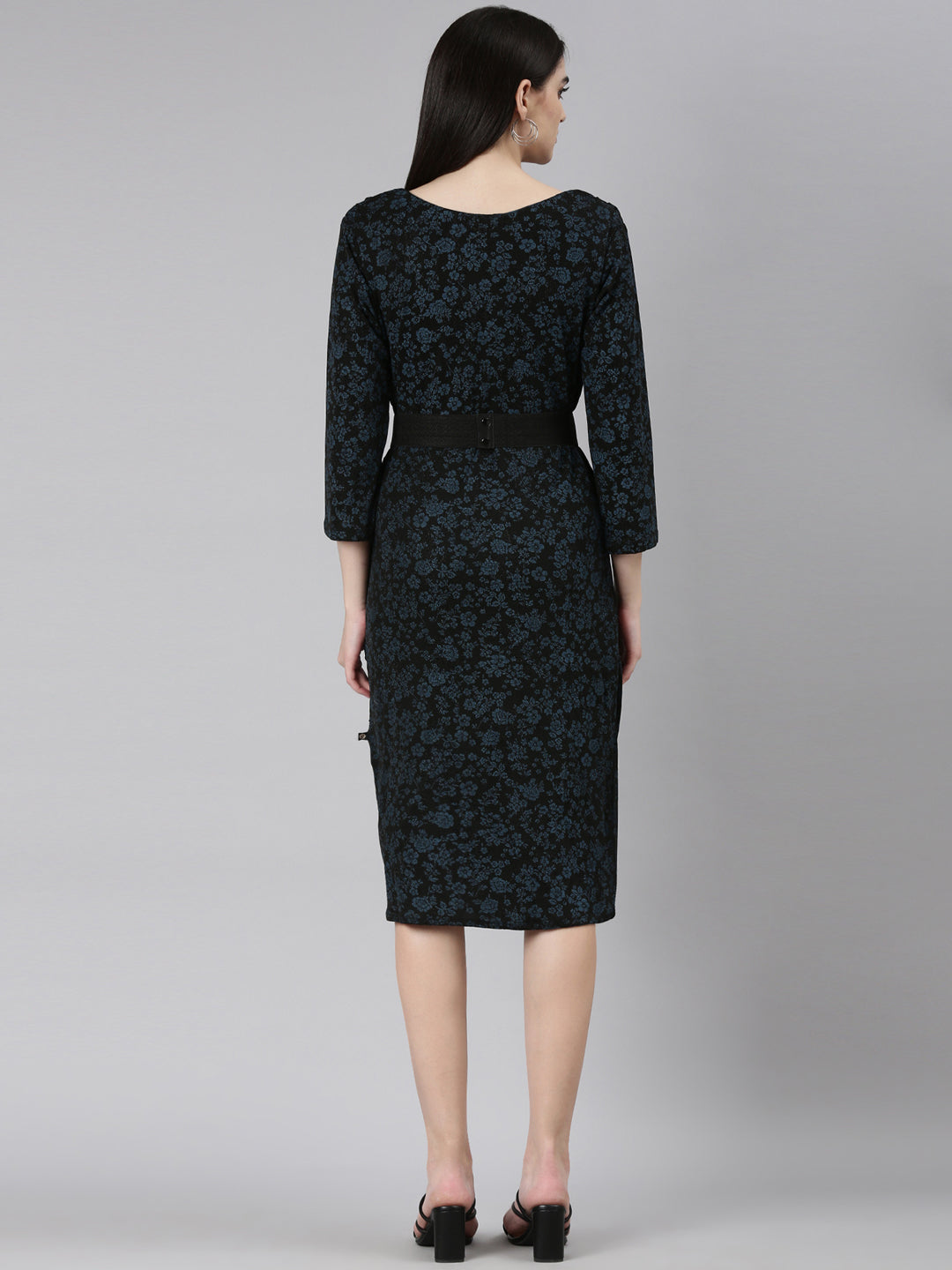 Women Black Floral Sheath Dress