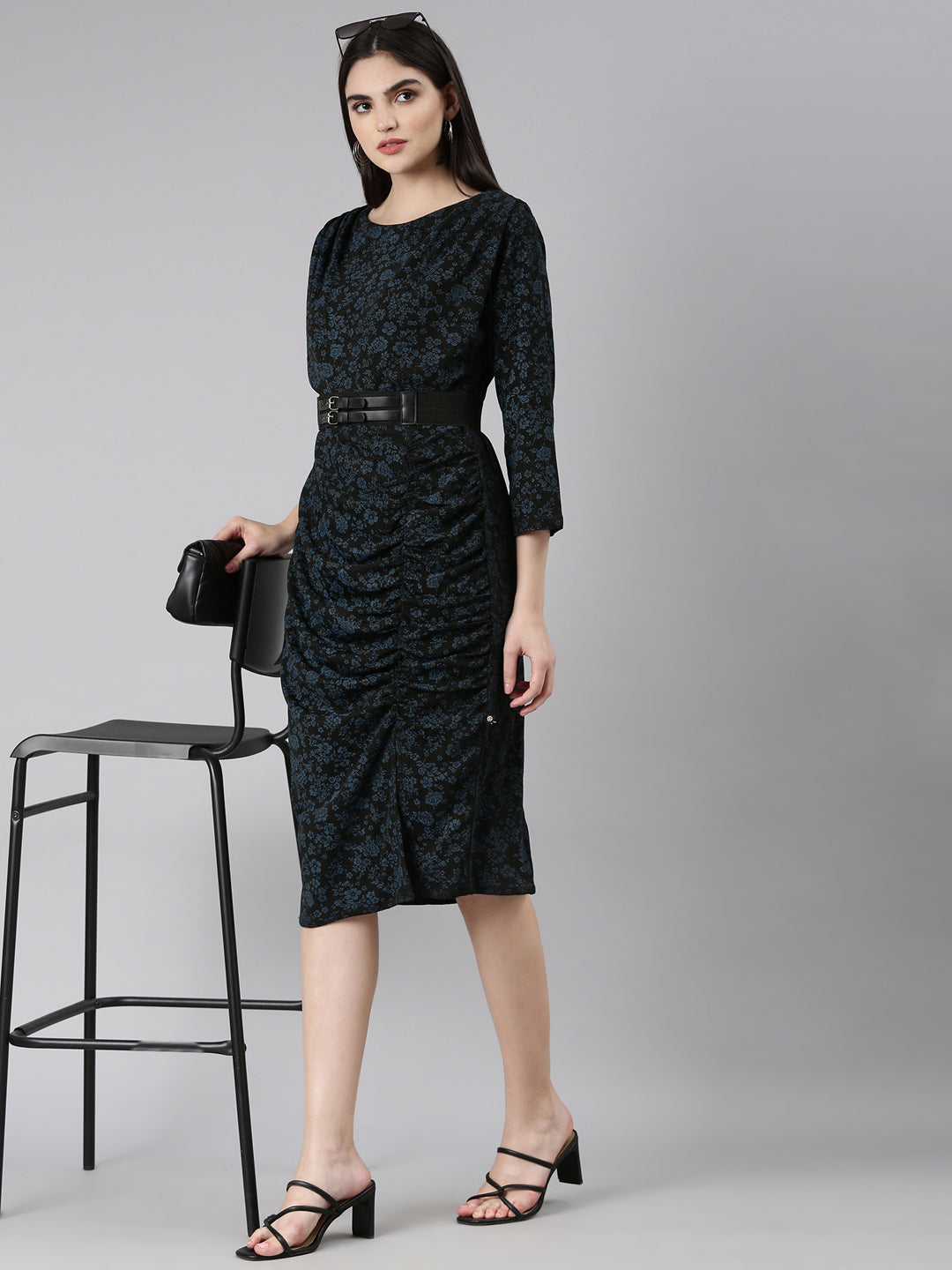 Women Black Floral Sheath Dress