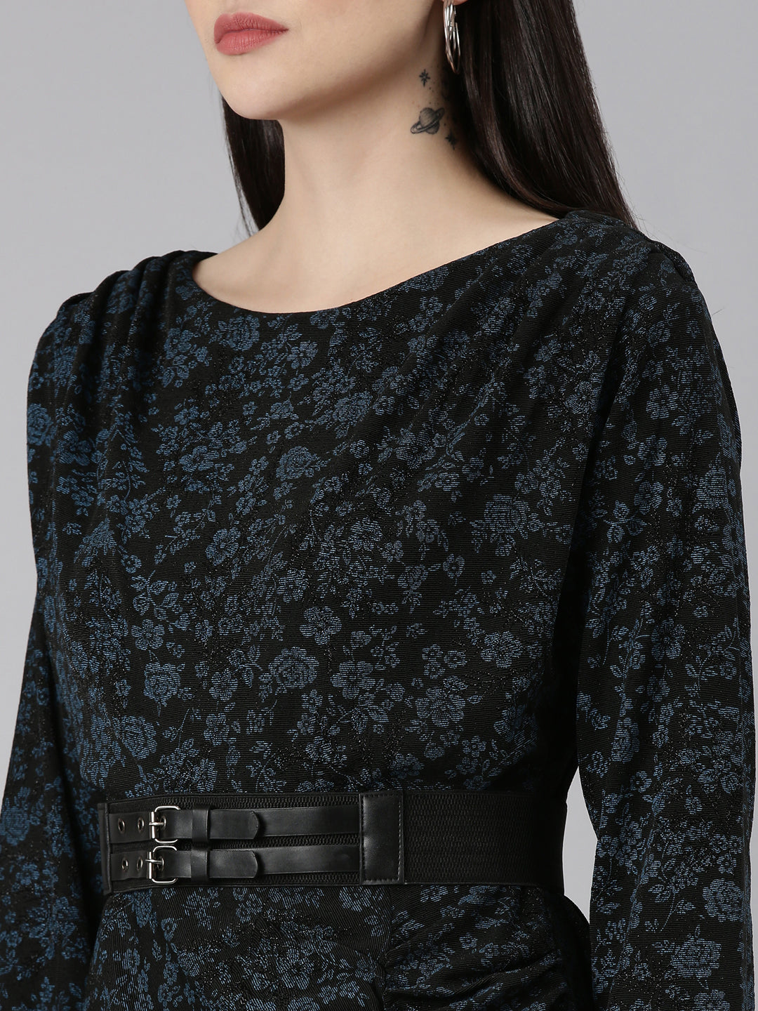 Women Black Floral Sheath Dress