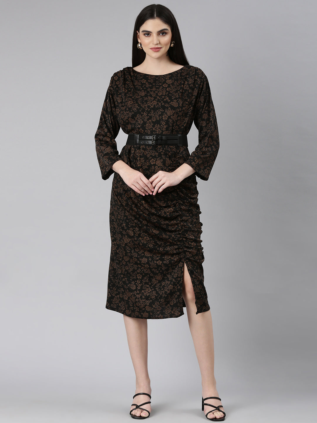 Women Black Floral Sheath Dress