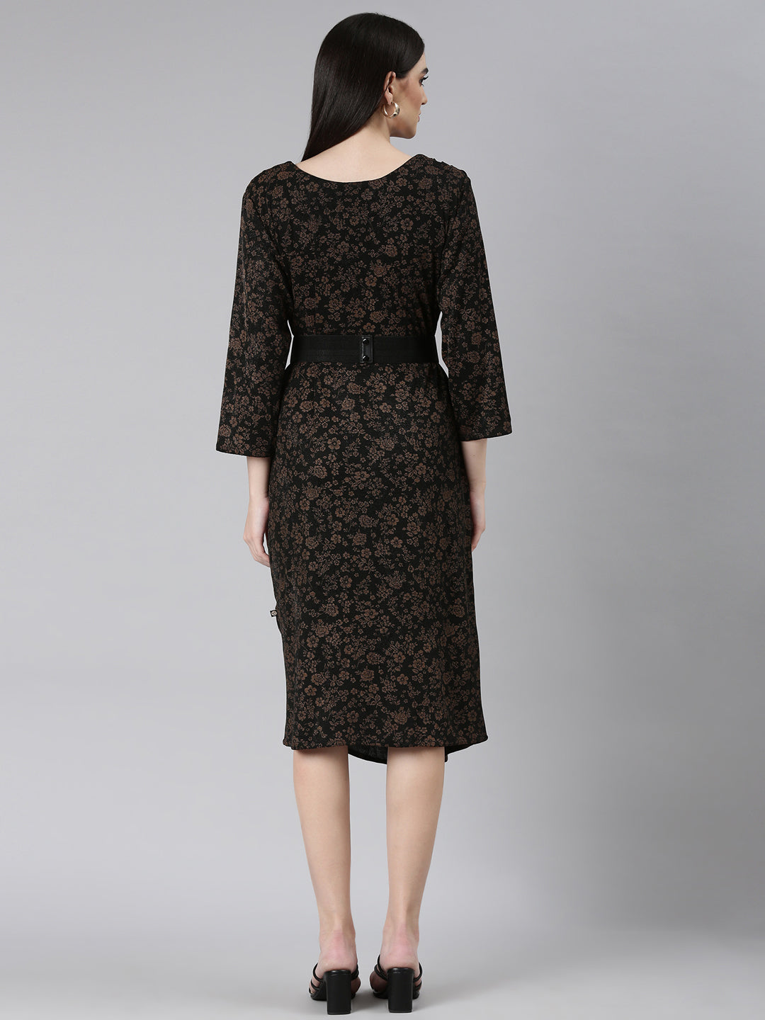 Women Black Floral Sheath Dress