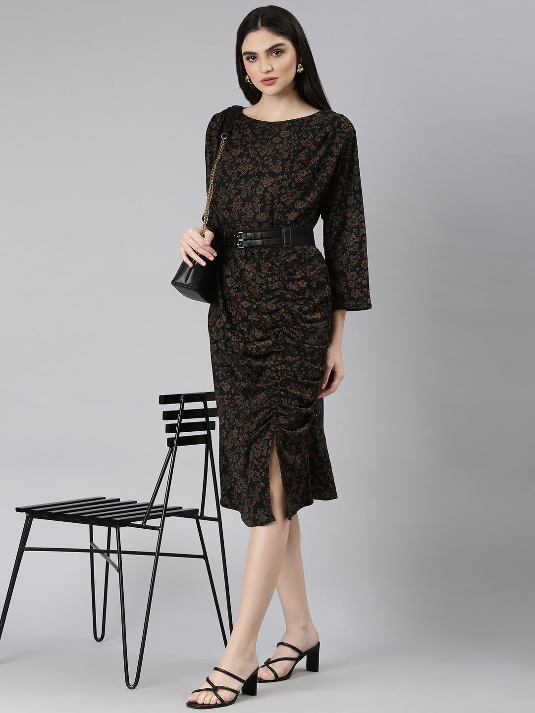 Women Black Floral Sheath Dress