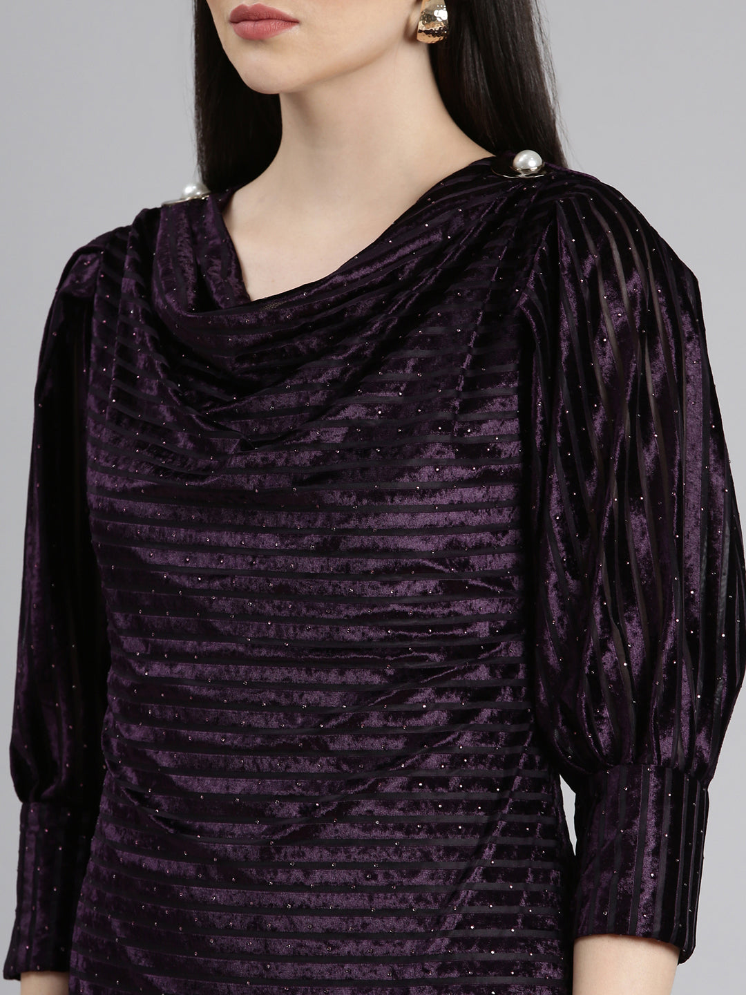 Women Purple Striped Gown Dress