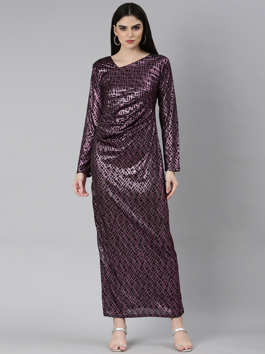 Women Mauve Geometrical Gown Dress