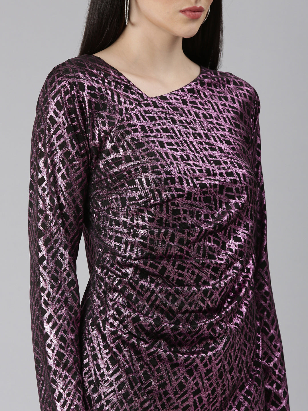 Women Mauve Geometrical Gown Dress