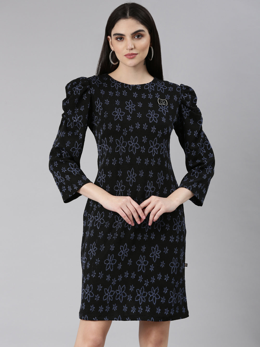 Women Black Floral A-Line Dress