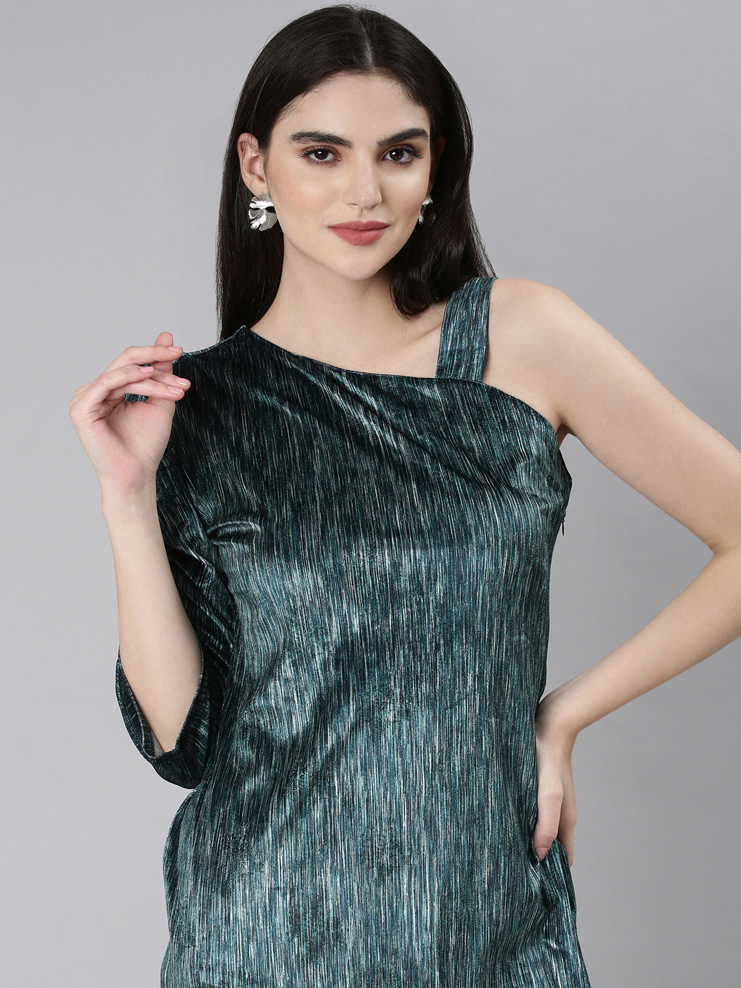 Women Teal Striped Bodycon Dress