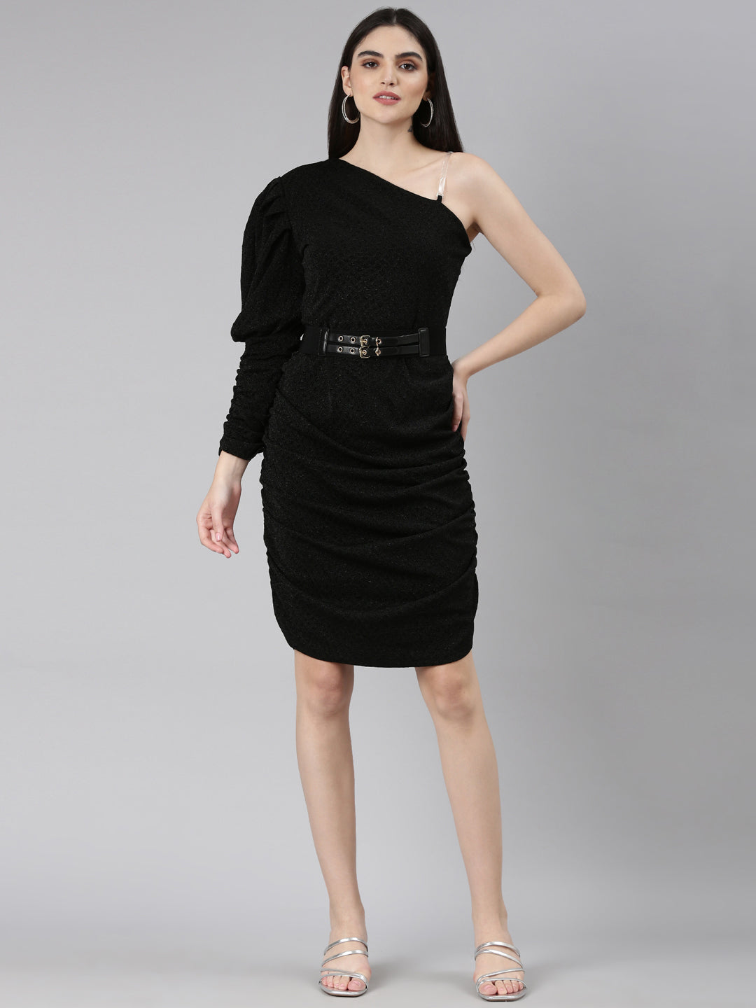 Women Black Solid Sheath Dress