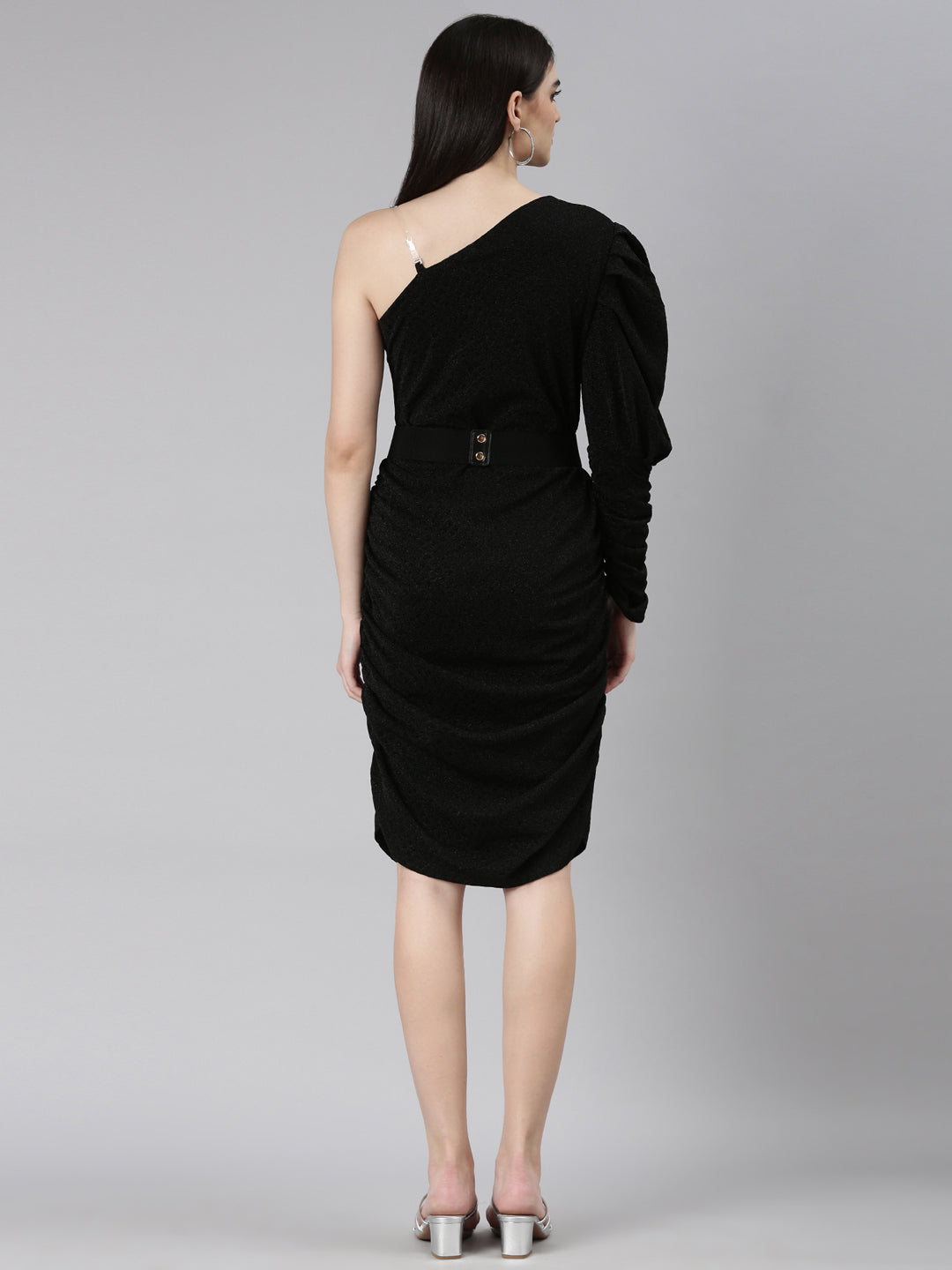 Women Black Solid Sheath Dress