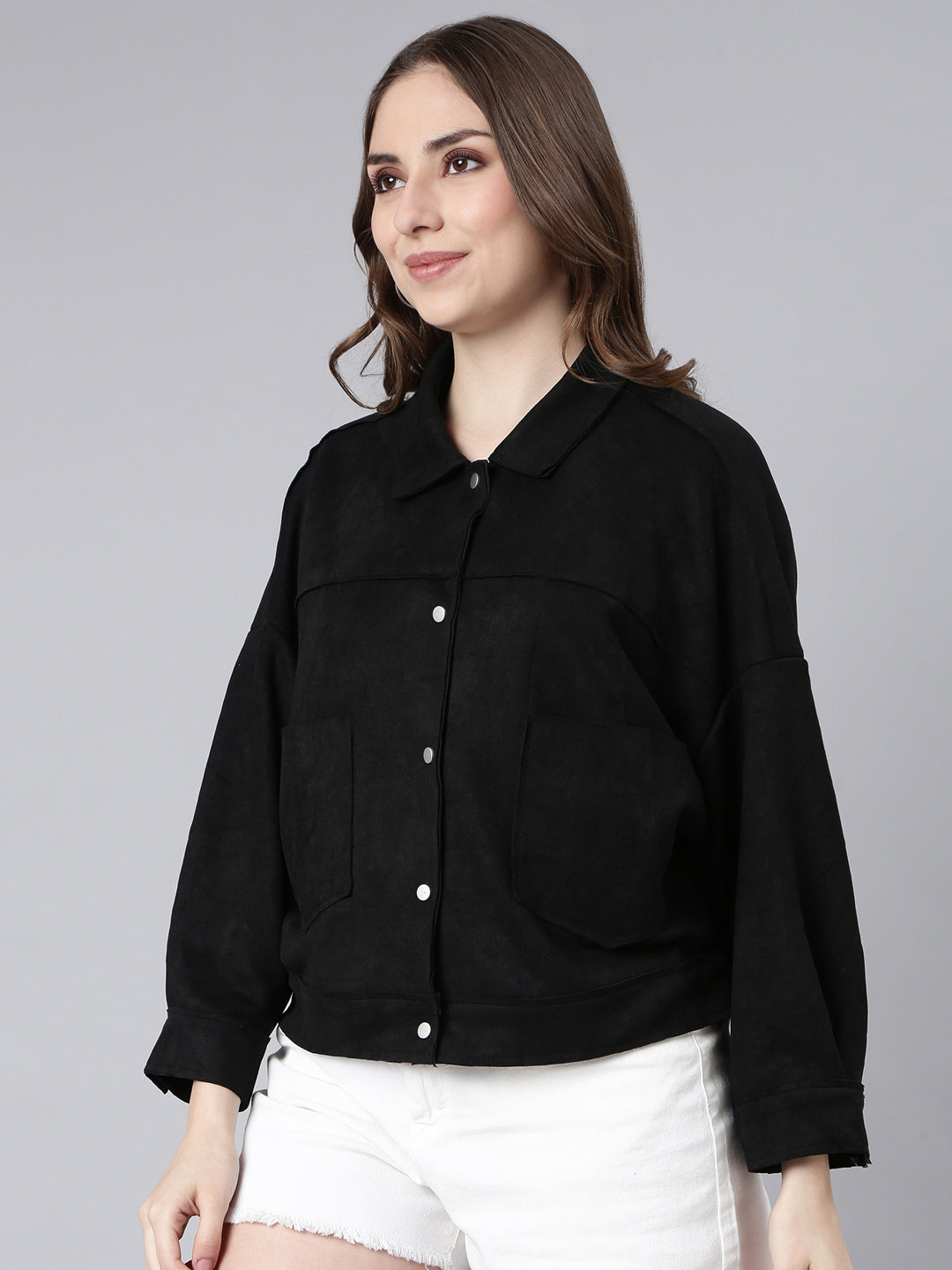 Women Solid Black Oversized Drop Shoulder Tailored Jacket