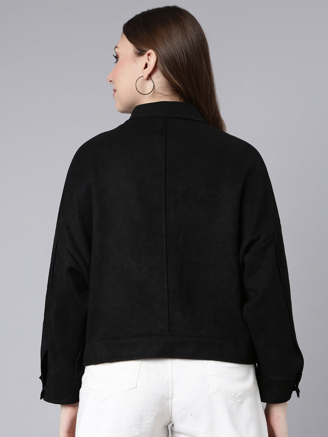 Women Solid Black Oversized Drop Shoulder Tailored Jacket