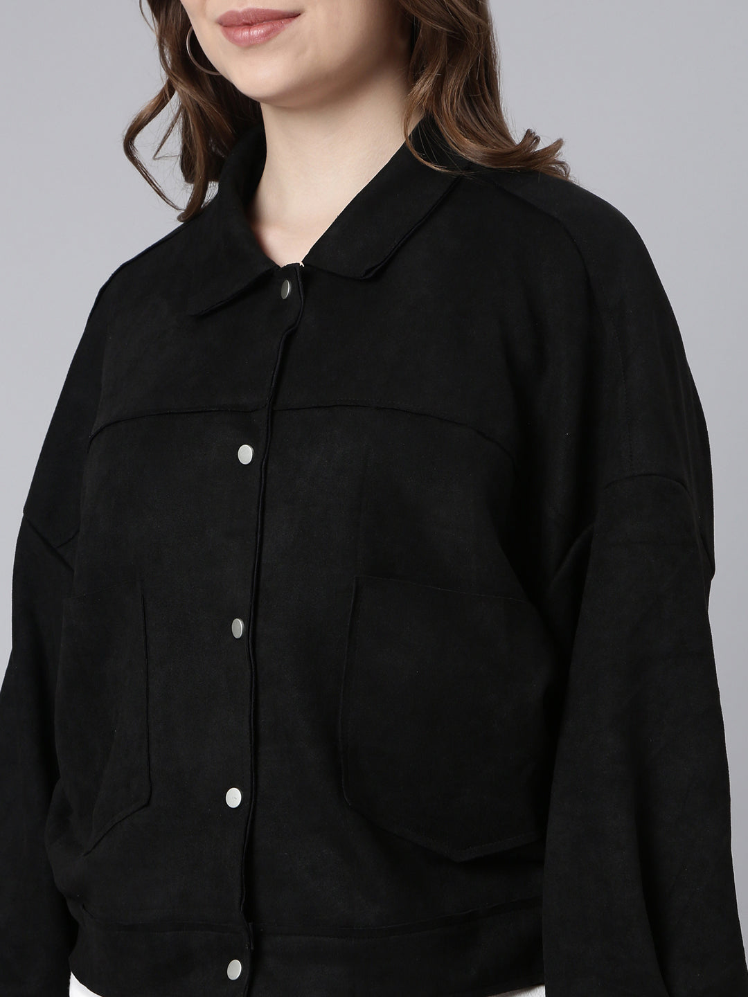 Women Solid Black Oversized Drop Shoulder Tailored Jacket