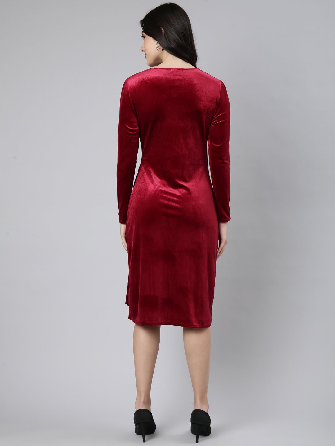 Women Solid Burgundy A-Line Dress