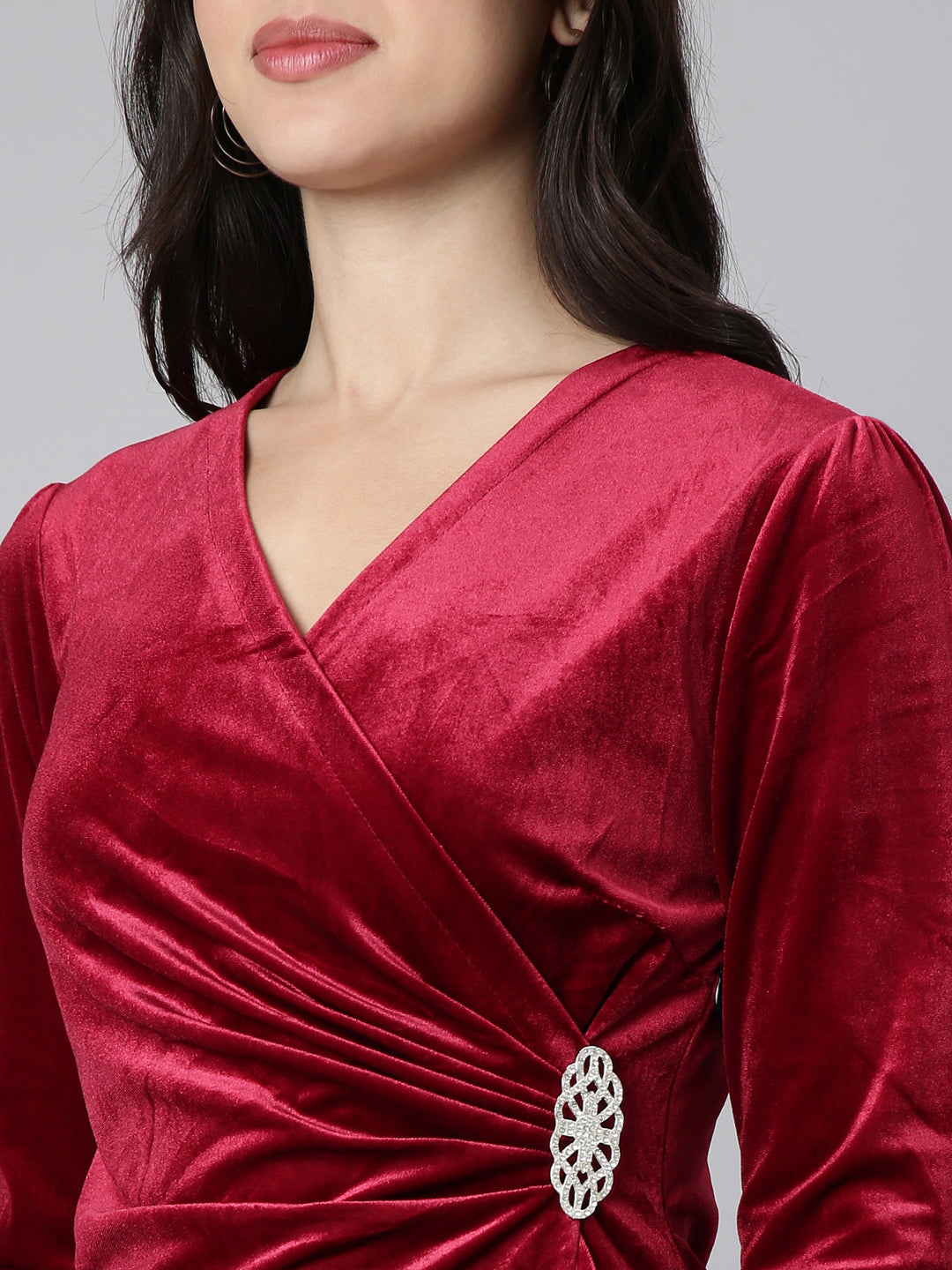 Women Solid Burgundy A-Line Dress