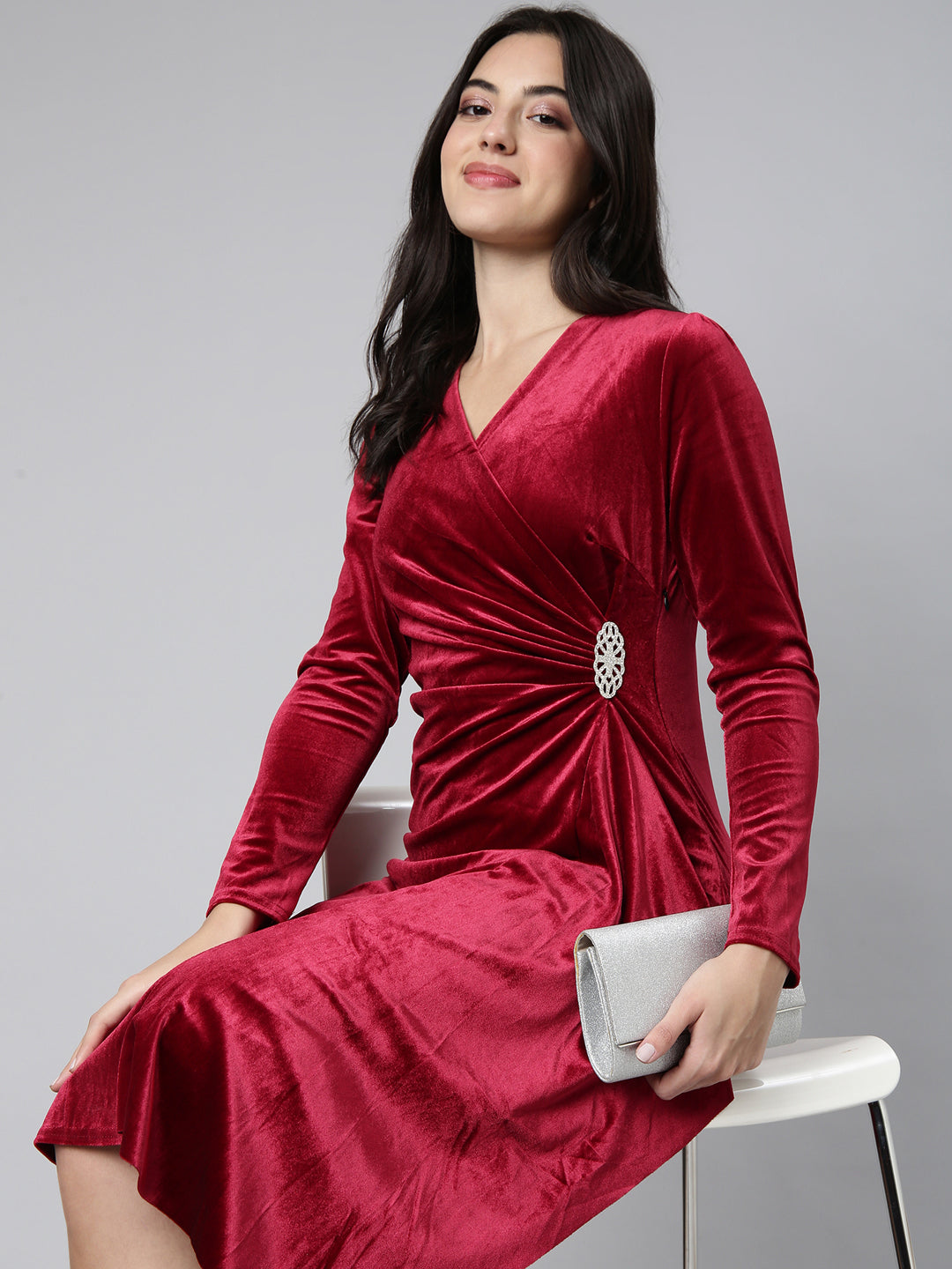 Women Solid Burgundy A-Line Dress