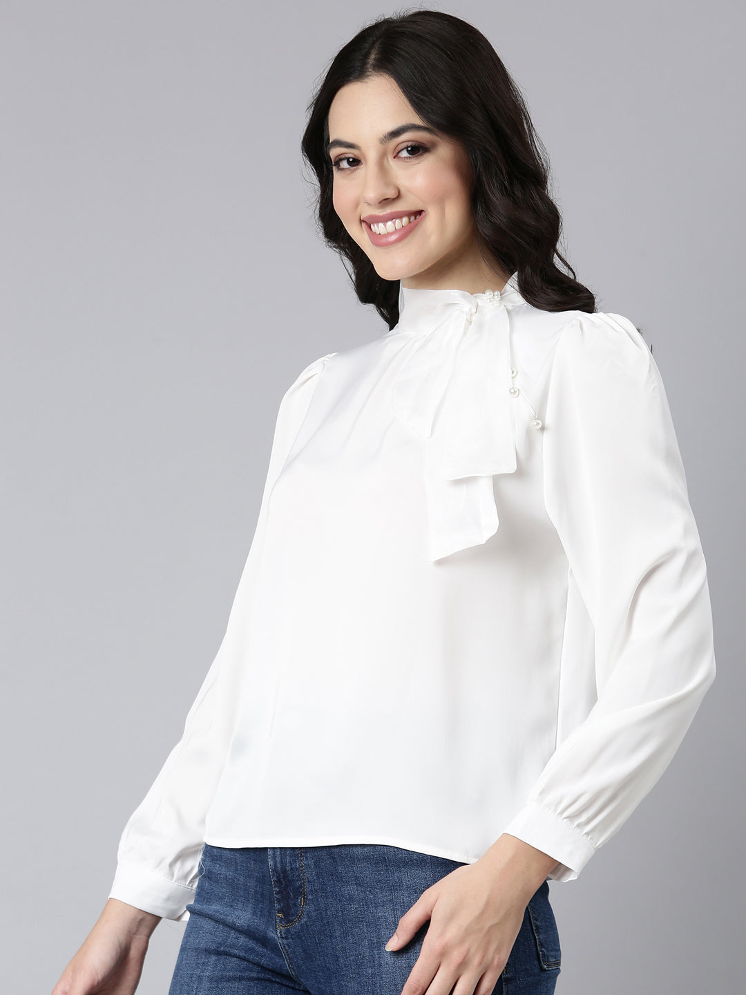 Women Solid Shirt Style White Top