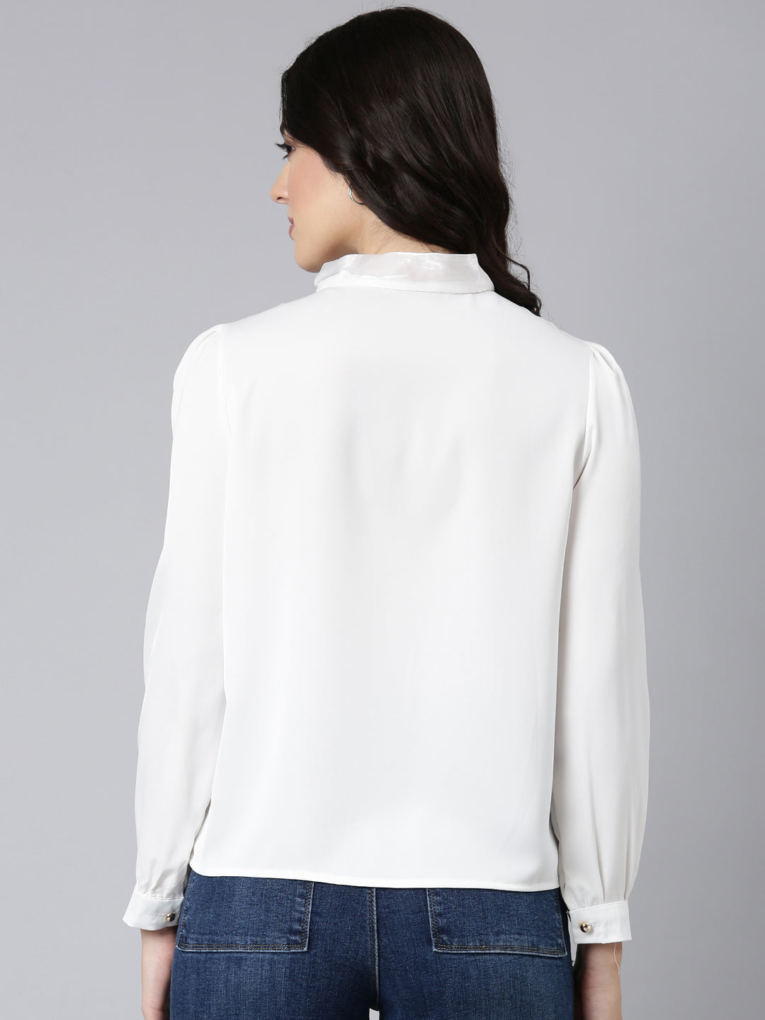 Women Solid Shirt Style White Top