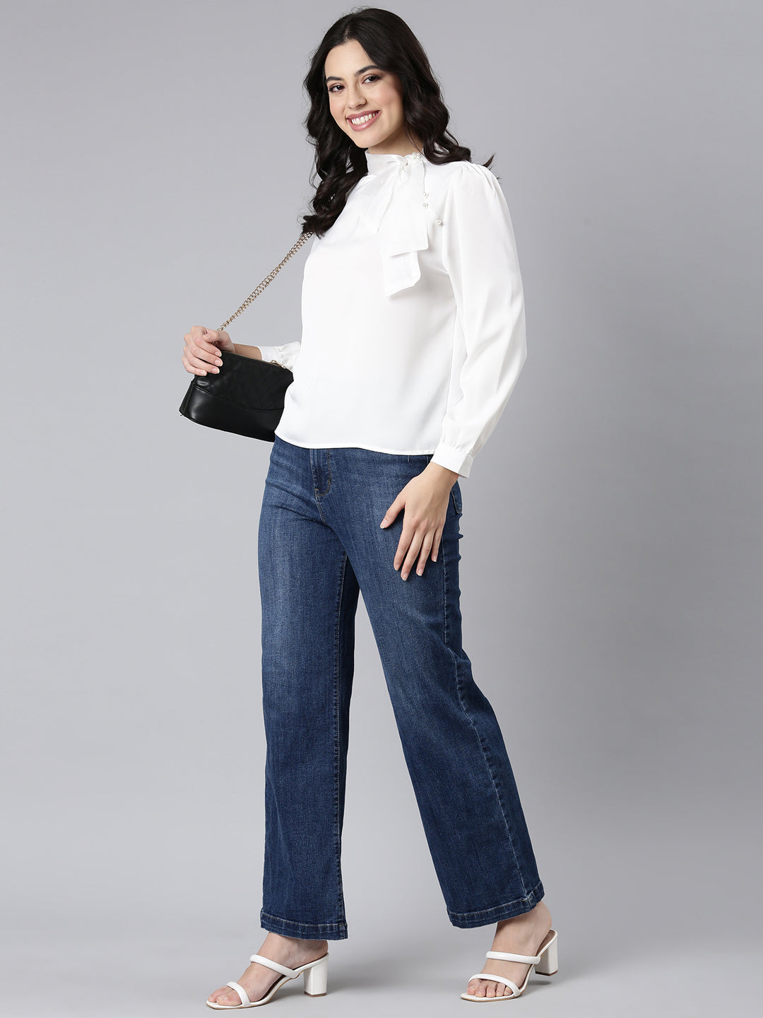 Women Solid Shirt Style White Top