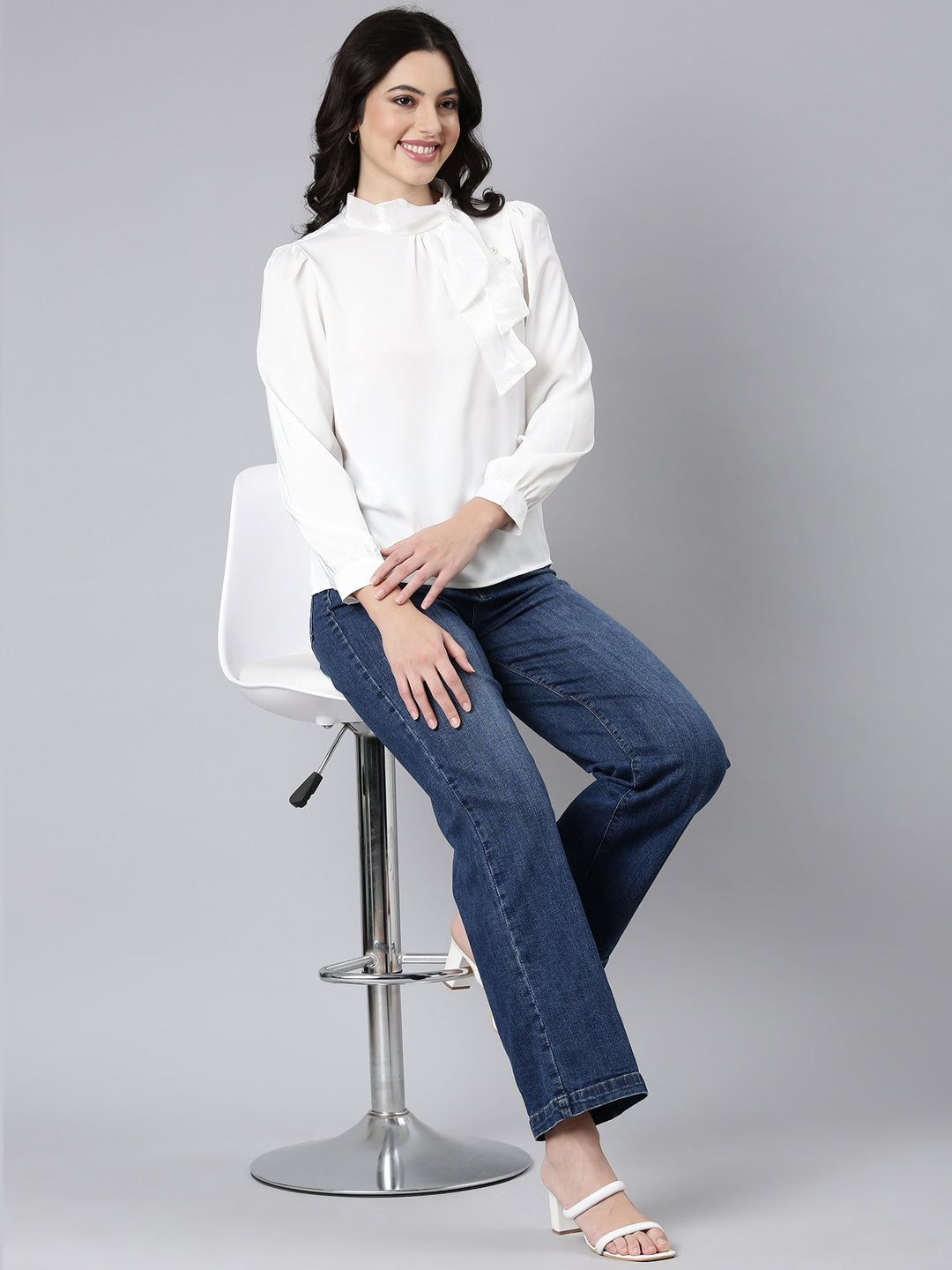 Women Solid Shirt Style White Top