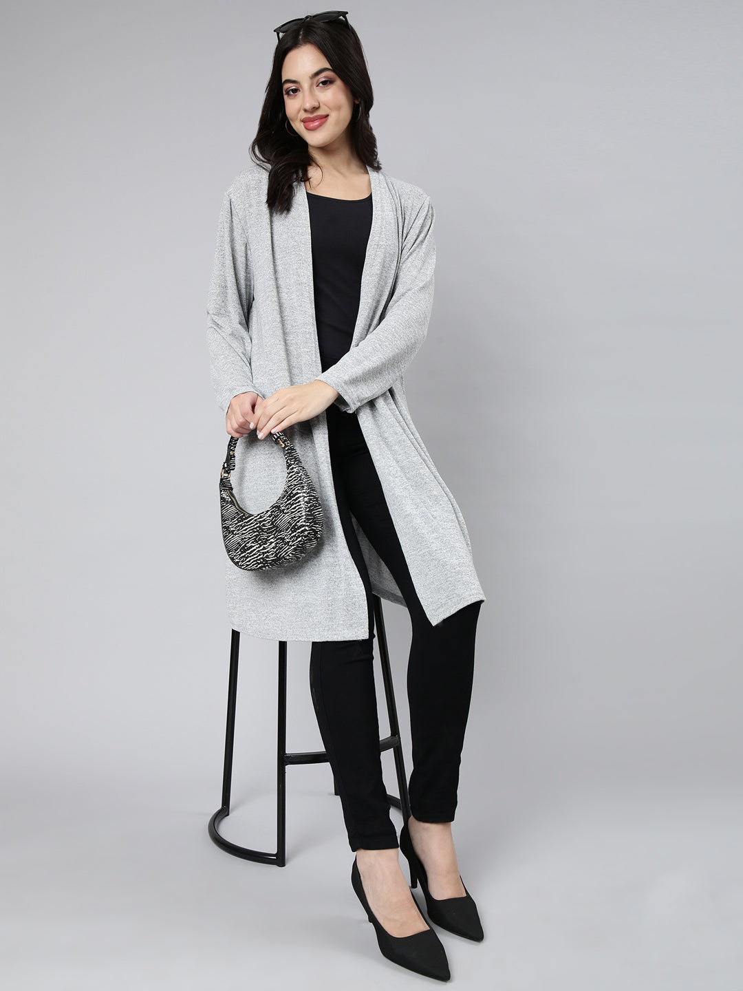 Women Solid Grey Shrug