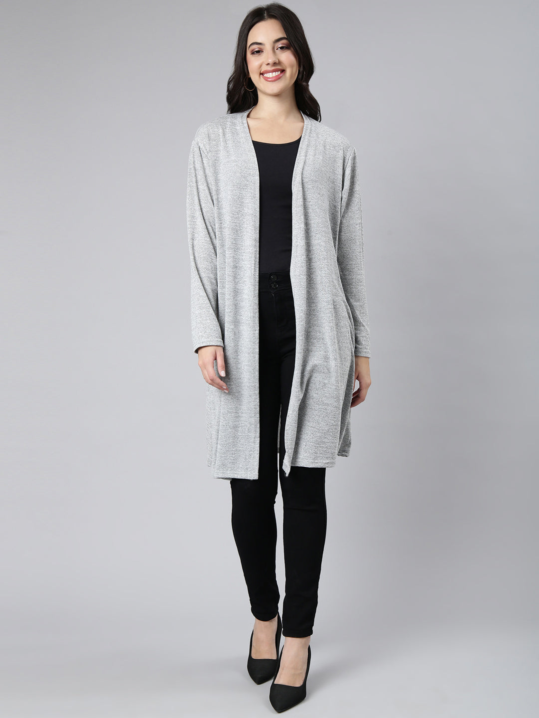 Women Solid Grey Shrug