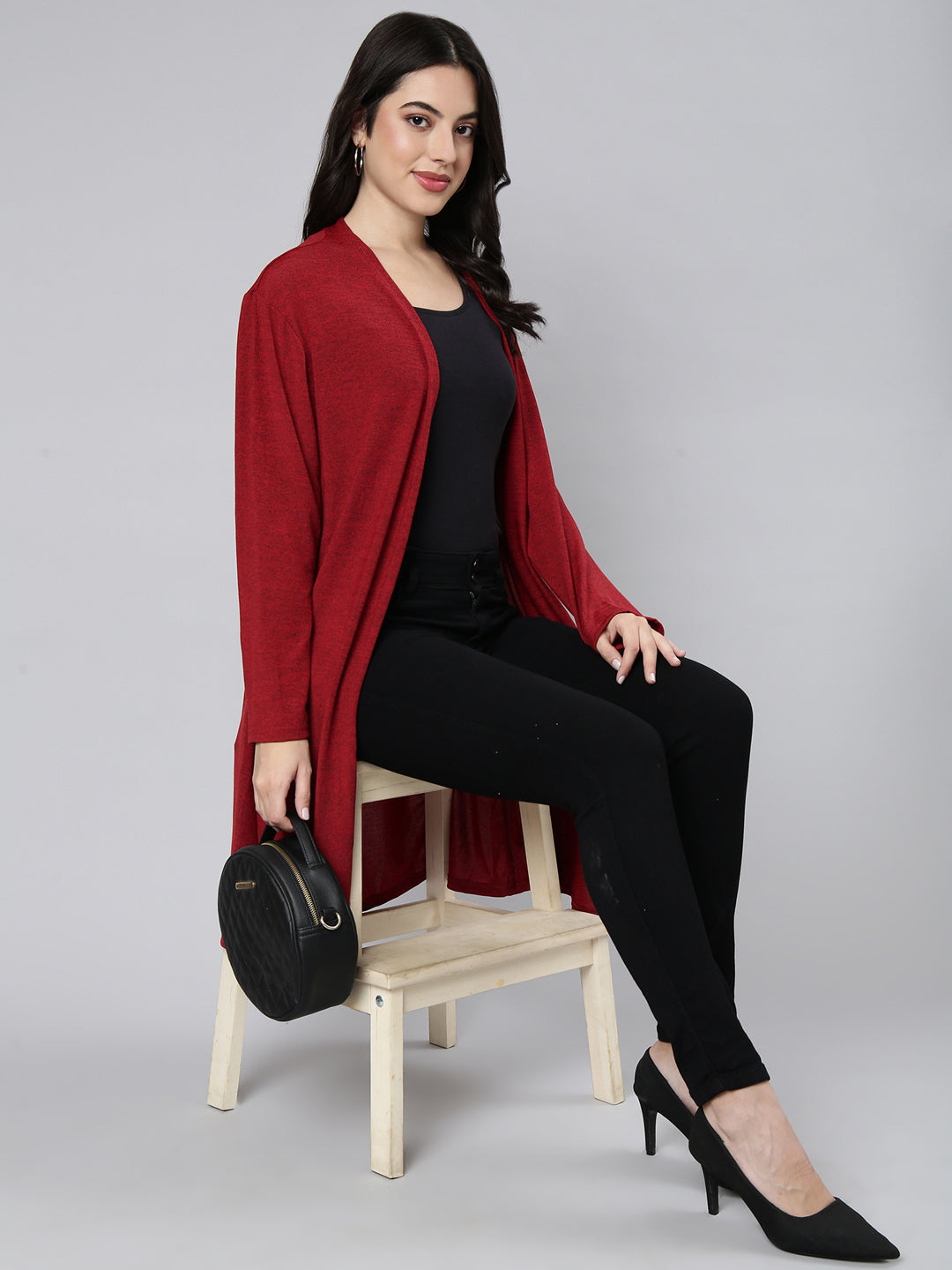 Women Solid Maroon Shrug