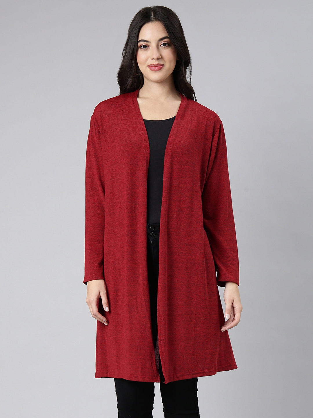 Women Solid Maroon Shrug