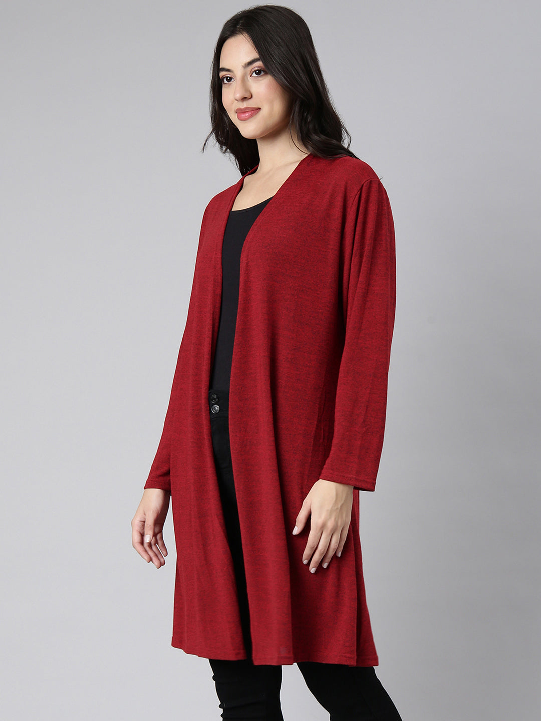 Women Solid Maroon Shrug