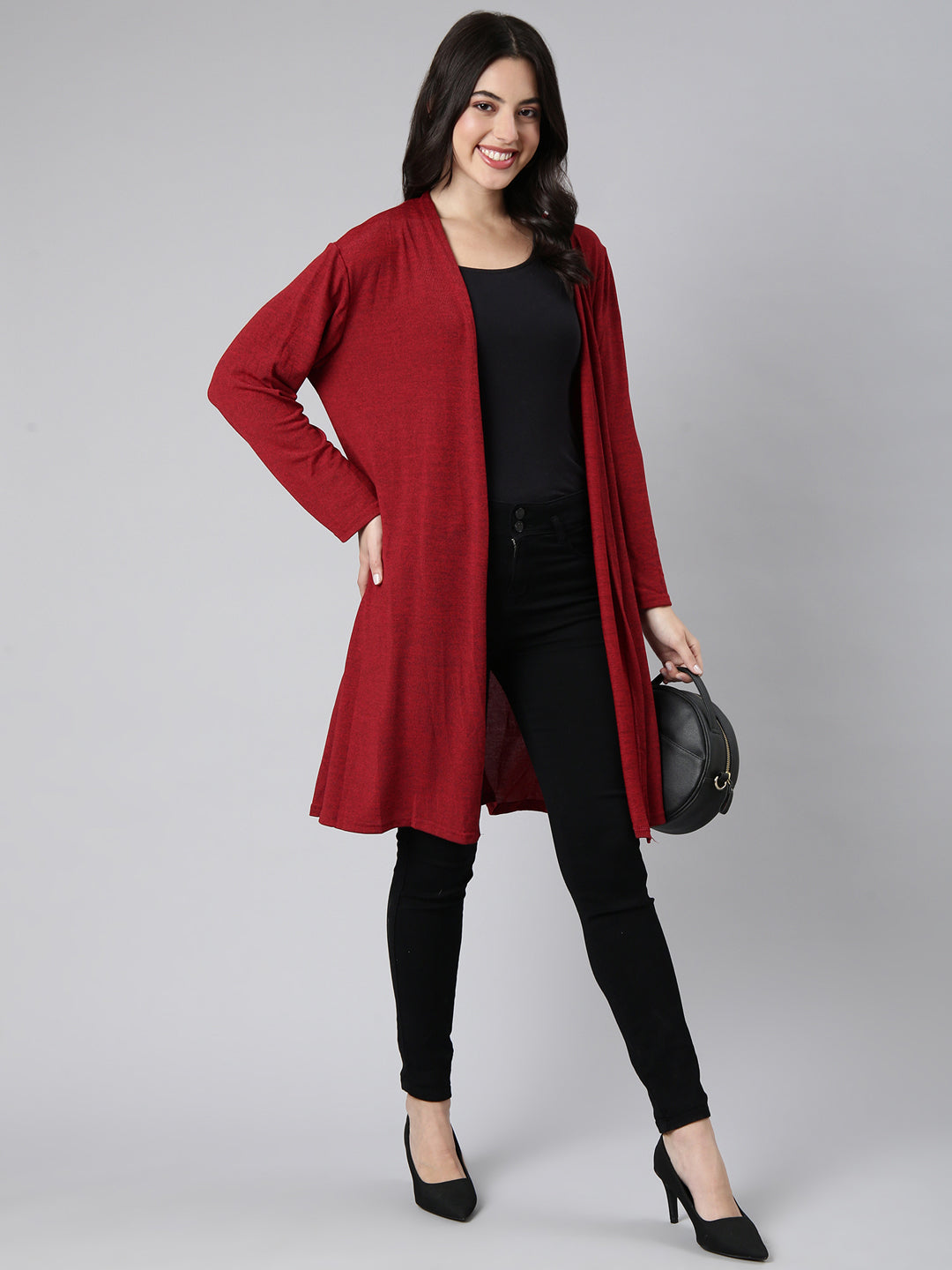 Women Solid Maroon Shrug