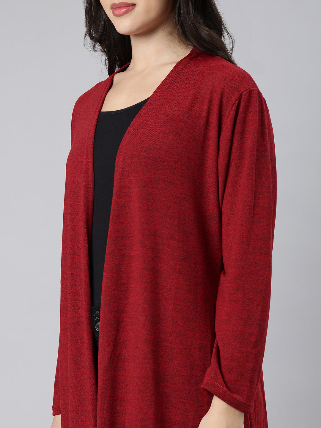 Women Solid Maroon Shrug