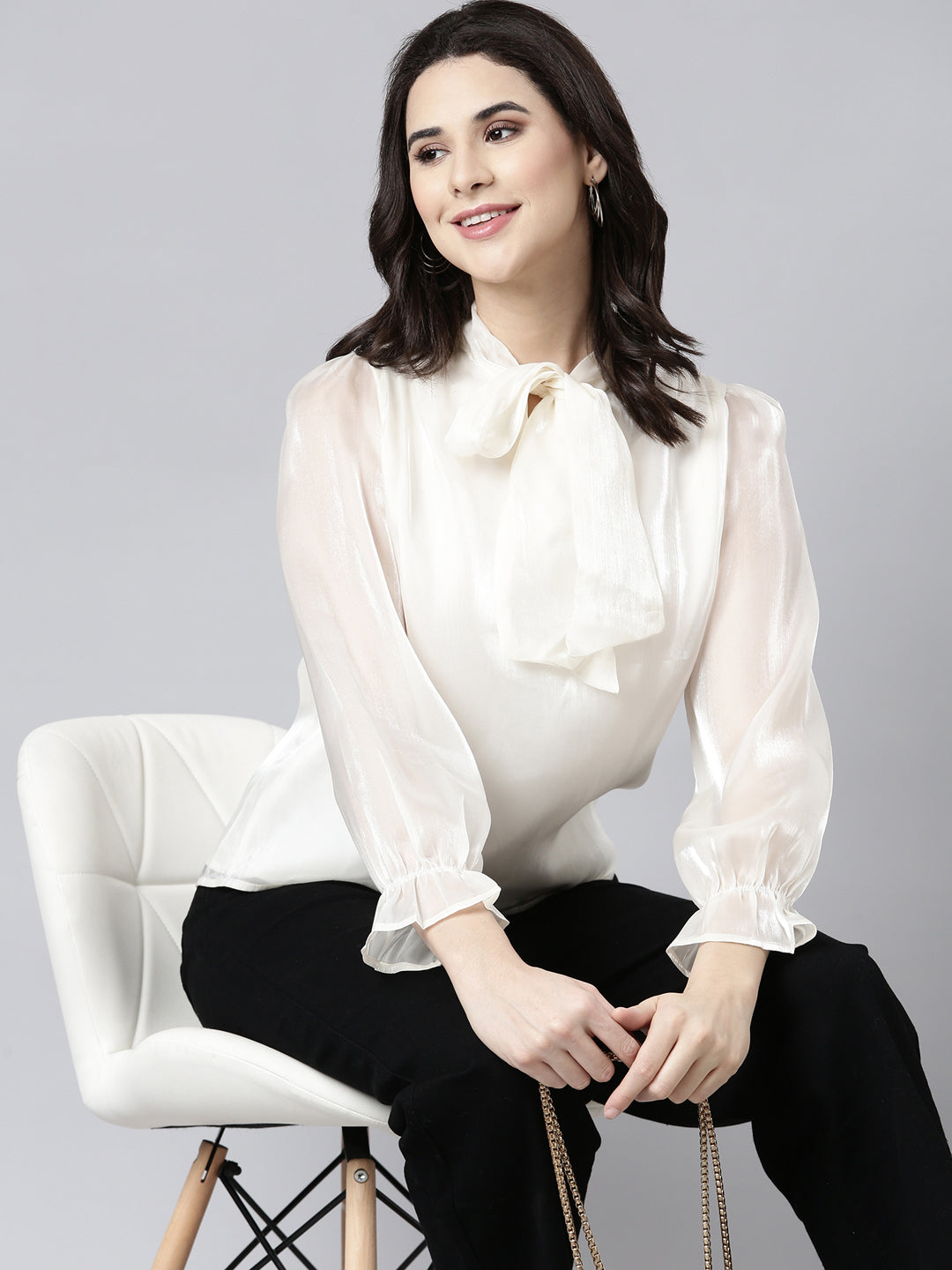 Women's Solid Cream Top