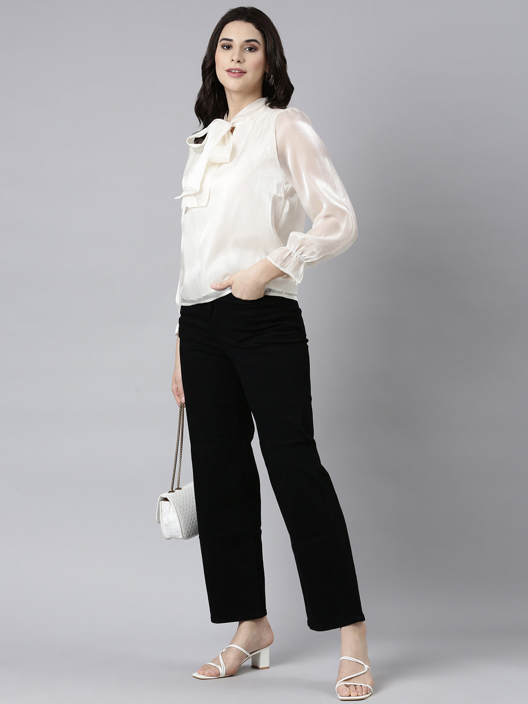 Women's Solid Cream Top