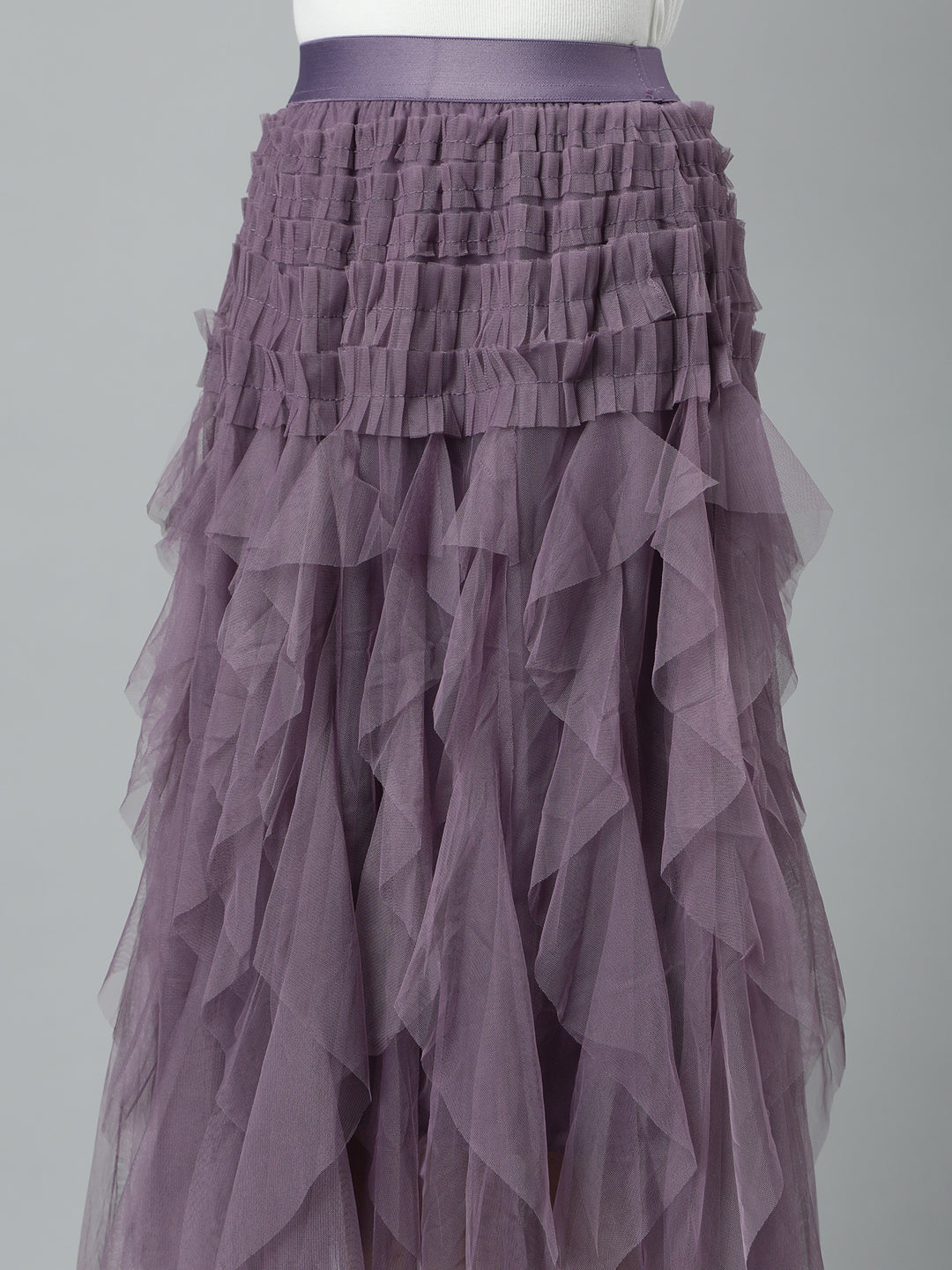 Women Solid Lavender Flared Midi Skirt