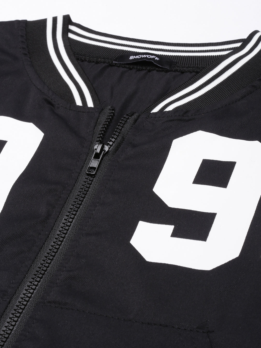 Women's Typography Black Crop Varsity Jacket