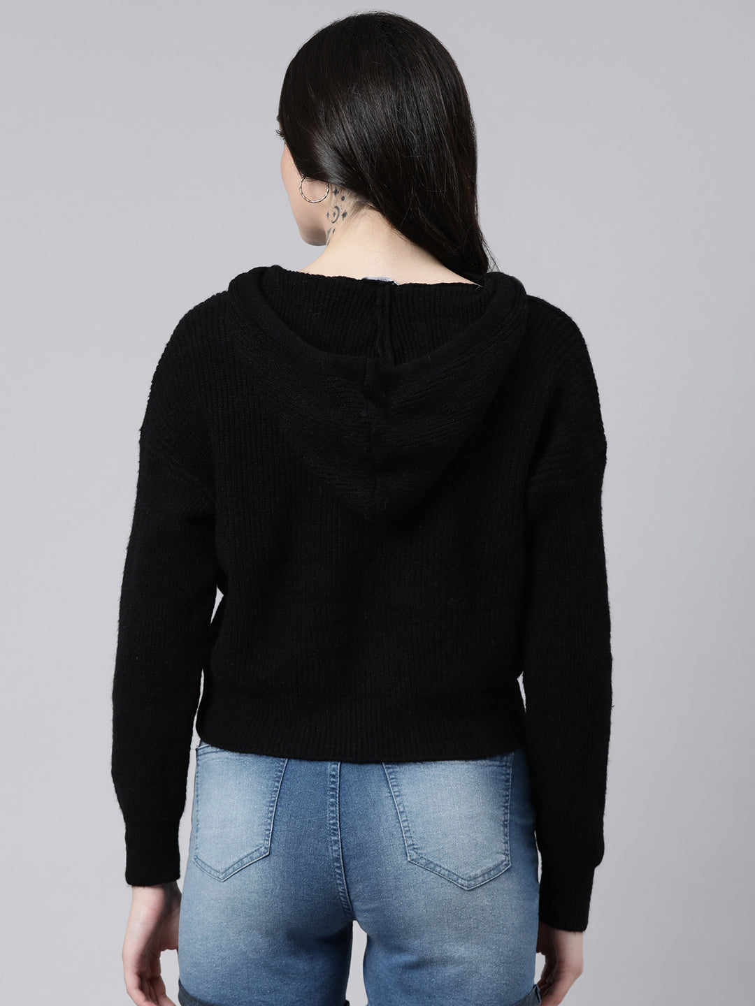 Women Solid Black Cardigan