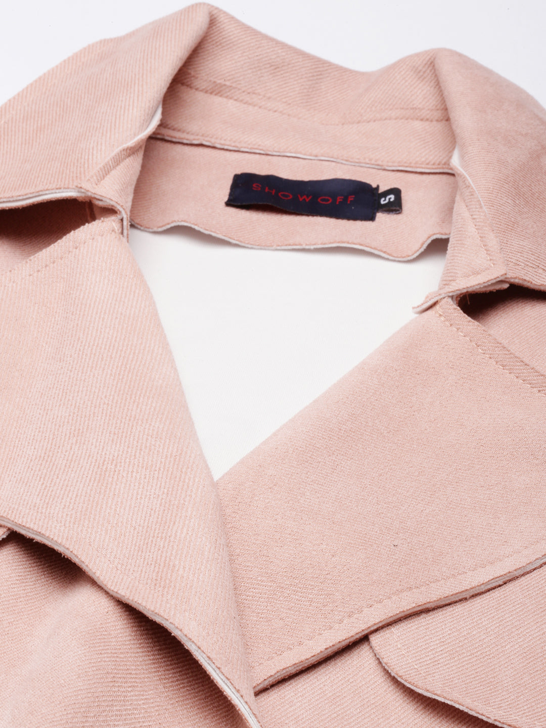 Women's Peach Lapel Collar Longline Trench Coat with Belt