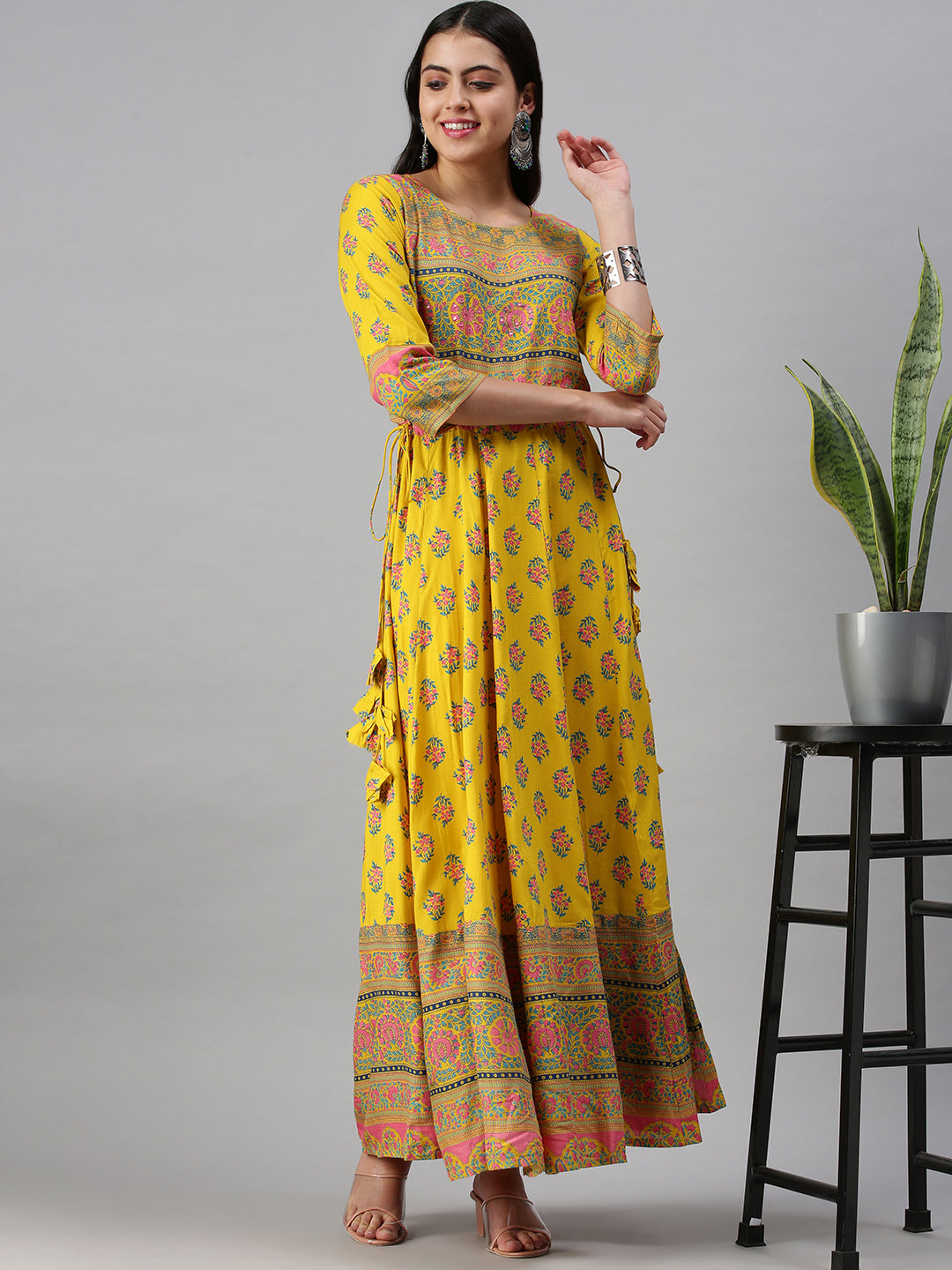 Women's Yellow Printed Anarkali Kurta