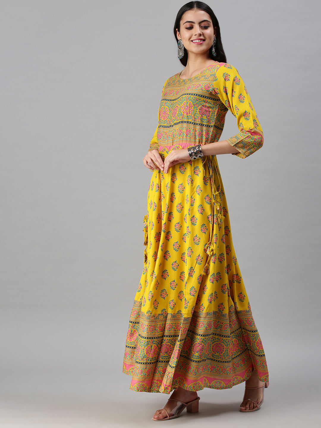 Women's Yellow Printed Anarkali Kurta