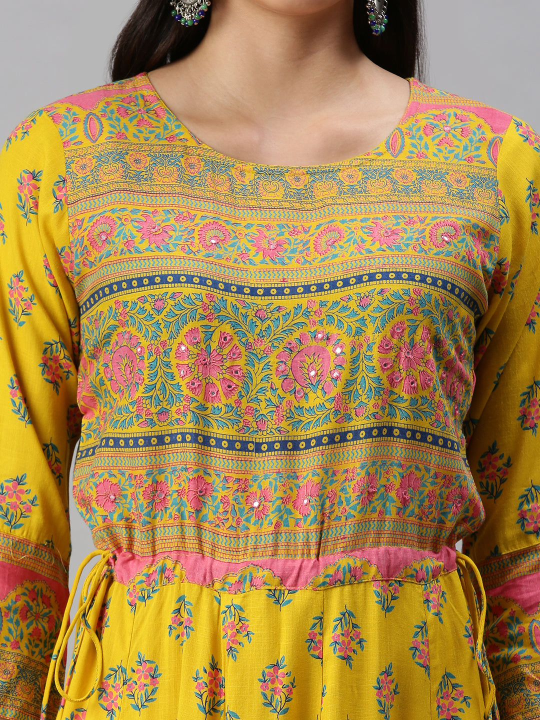 Women's Yellow Printed Anarkali Kurta