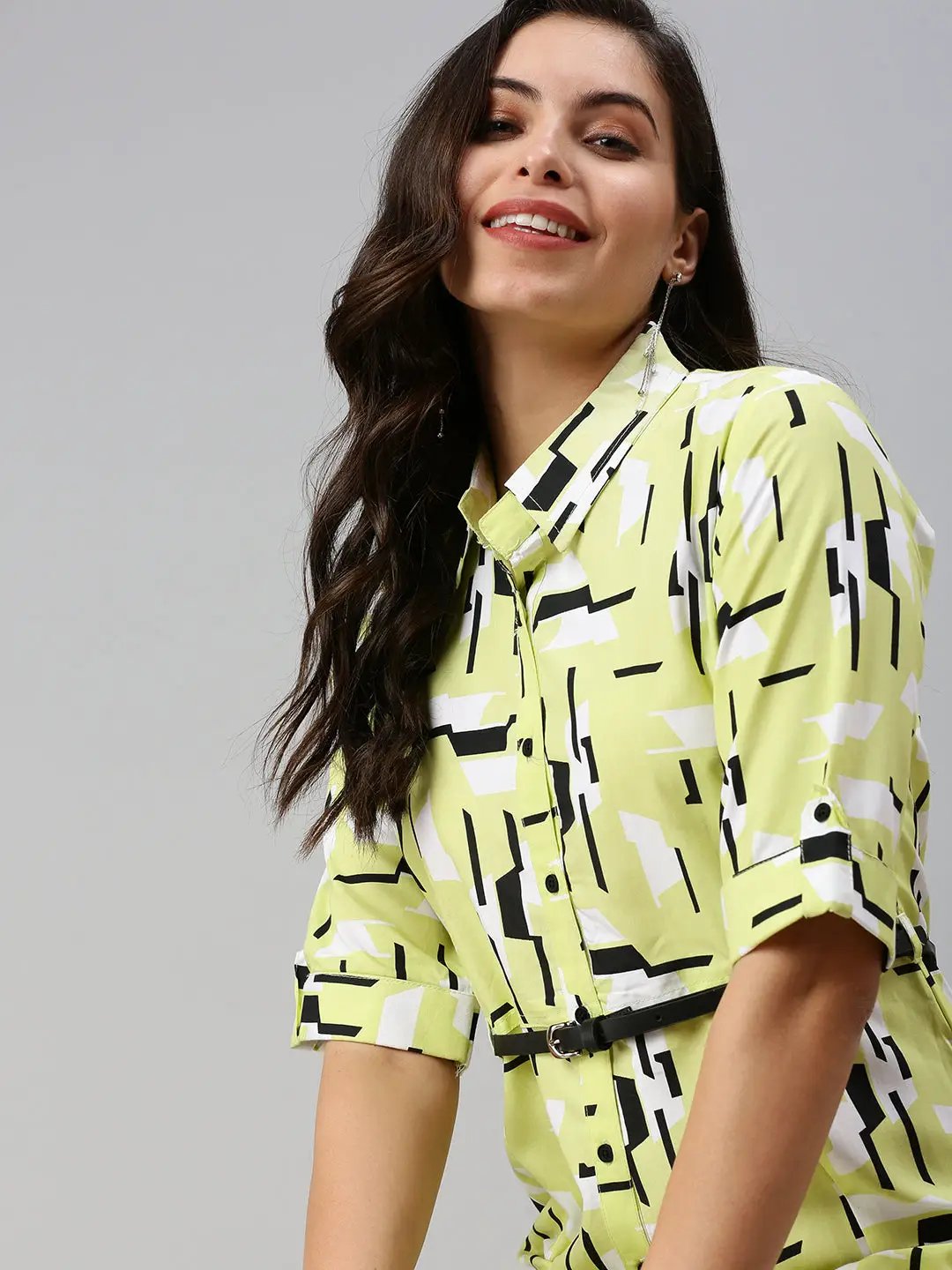 Women's Abstract Fluorescent Green Shirt Dress