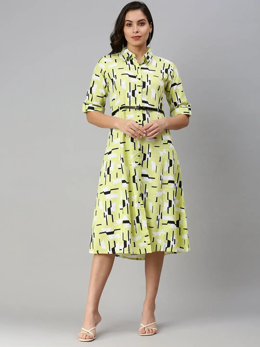 Women's Abstract Fluorescent Green Shirt Dress
