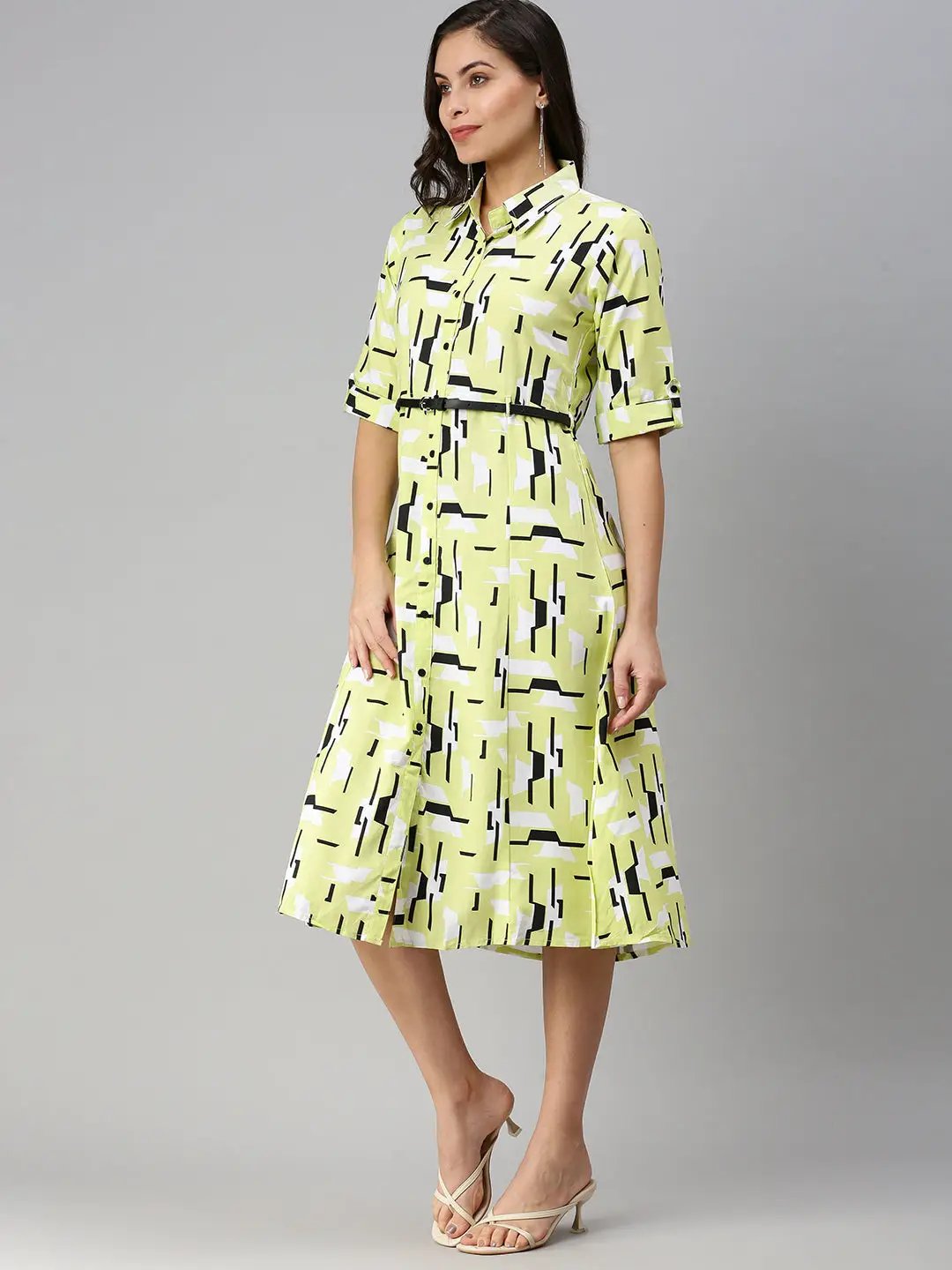 Women's Abstract Fluorescent Green Shirt Dress