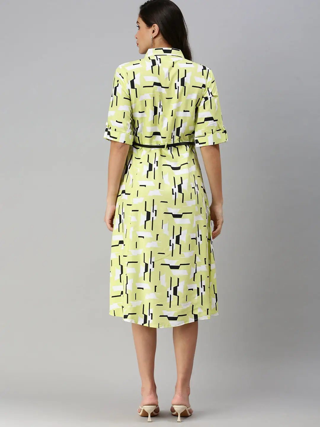 Women's Abstract Fluorescent Green Shirt Dress