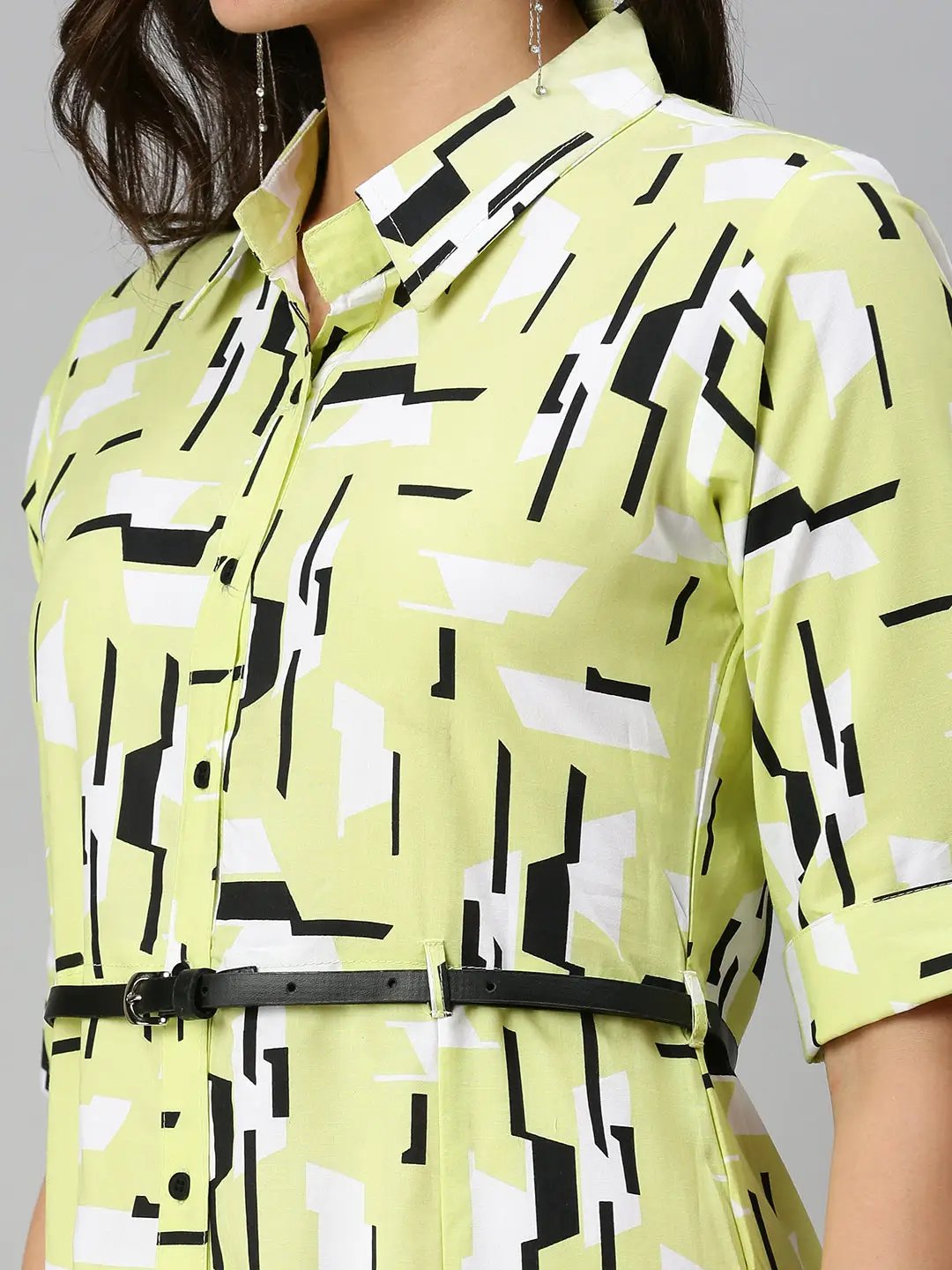 Women's Abstract Fluorescent Green Shirt Dress