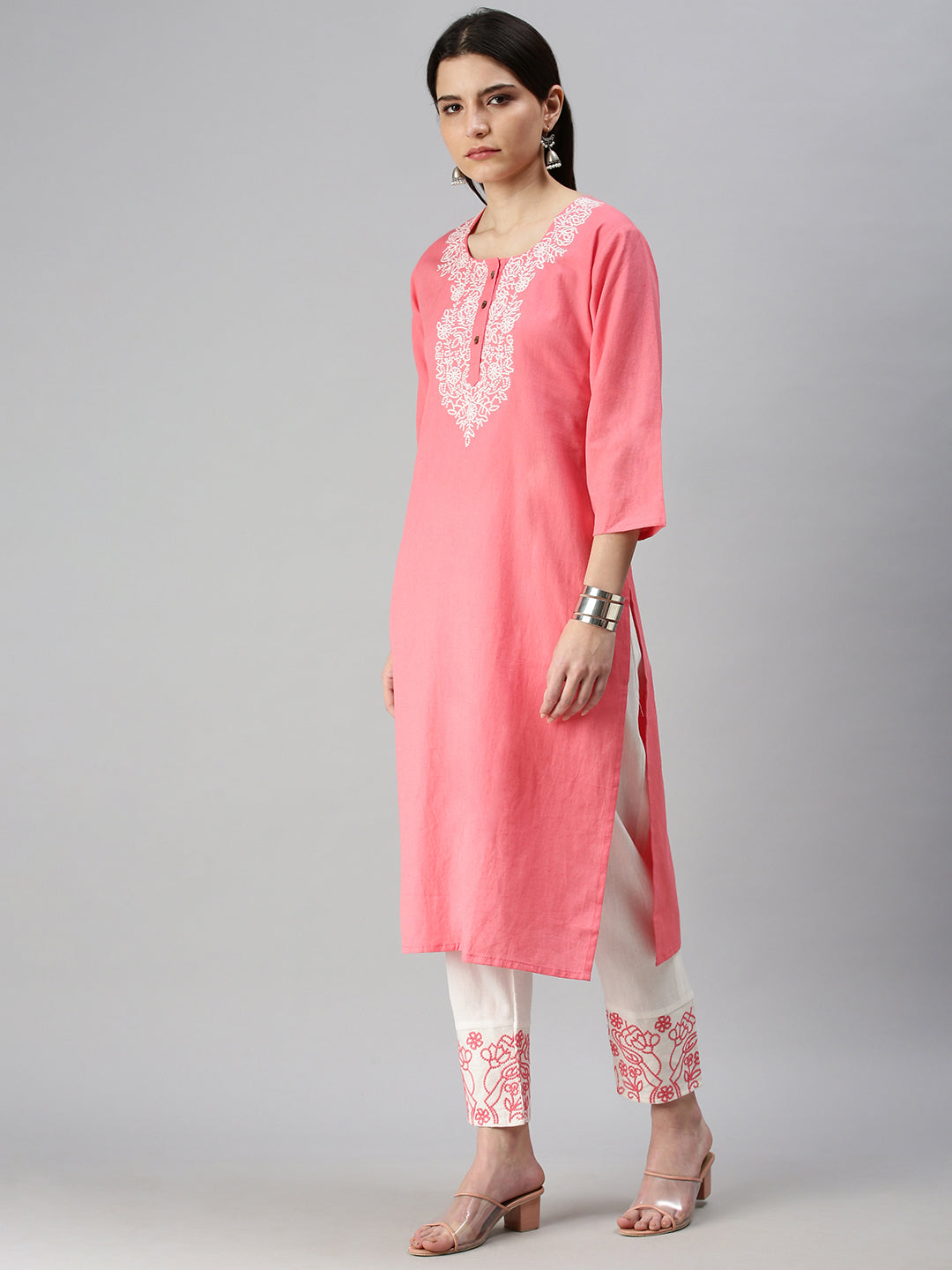 Women's Peach Embroidered Kurta Sets